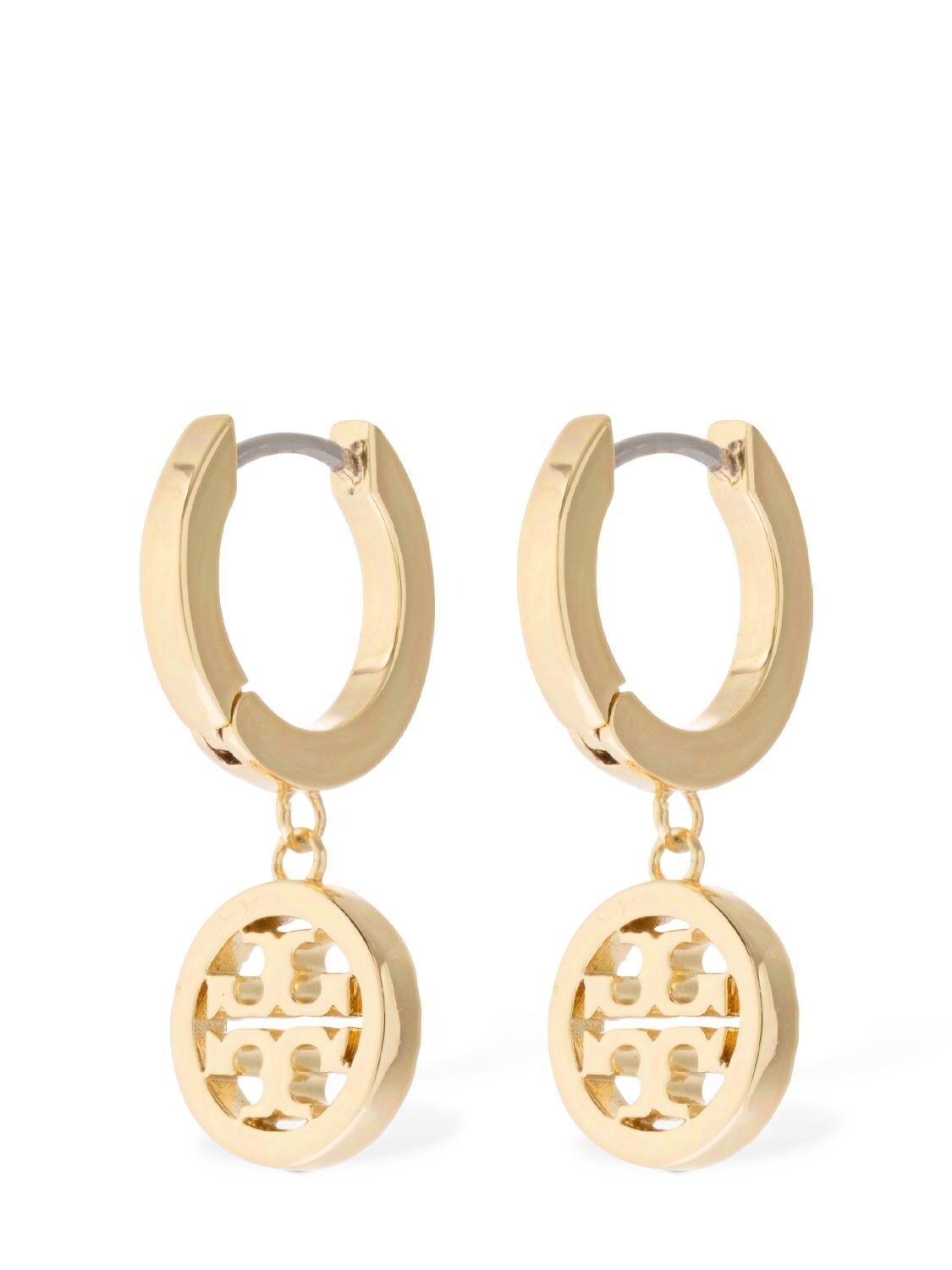 Shop Tory Burch Miller Pavé Hoop Earrings In Gold,crystal