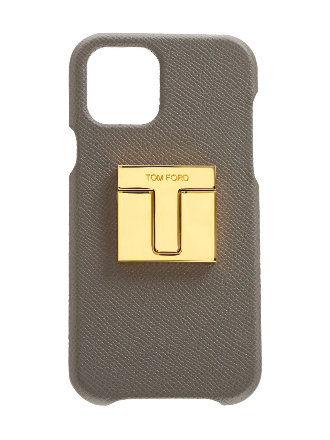 Tom Ford Logo Leather Iphone 13 Pro Case In Grey