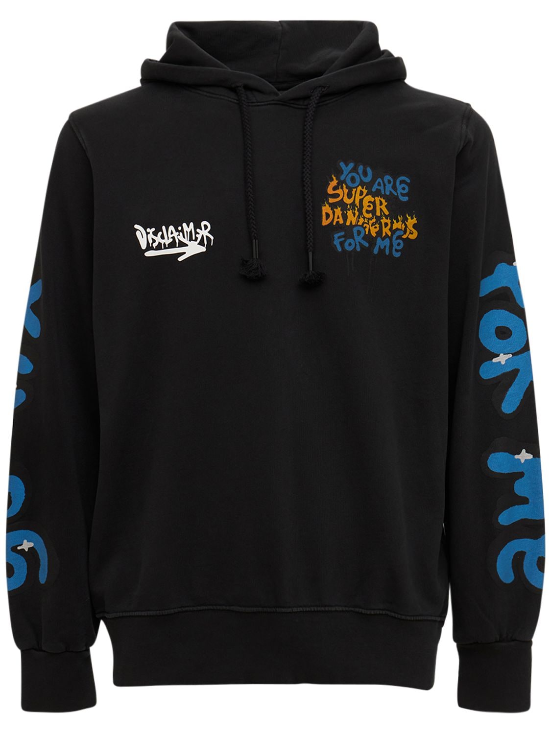 Disclaimer Cotton Washed Flame Logo Hoodie In Black