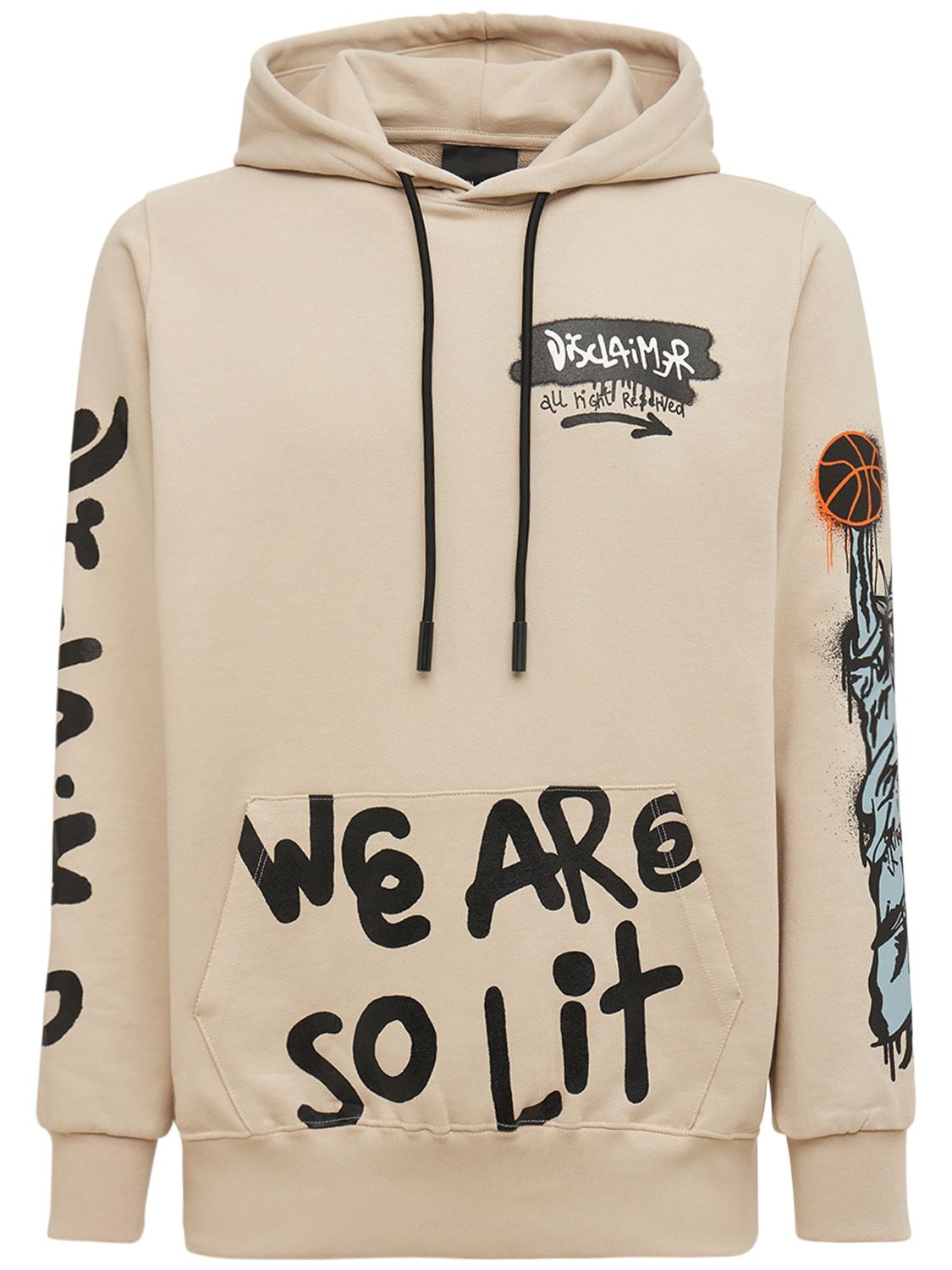 DISCLAIMER NY LOGO PRINTED COTTON HOODIE