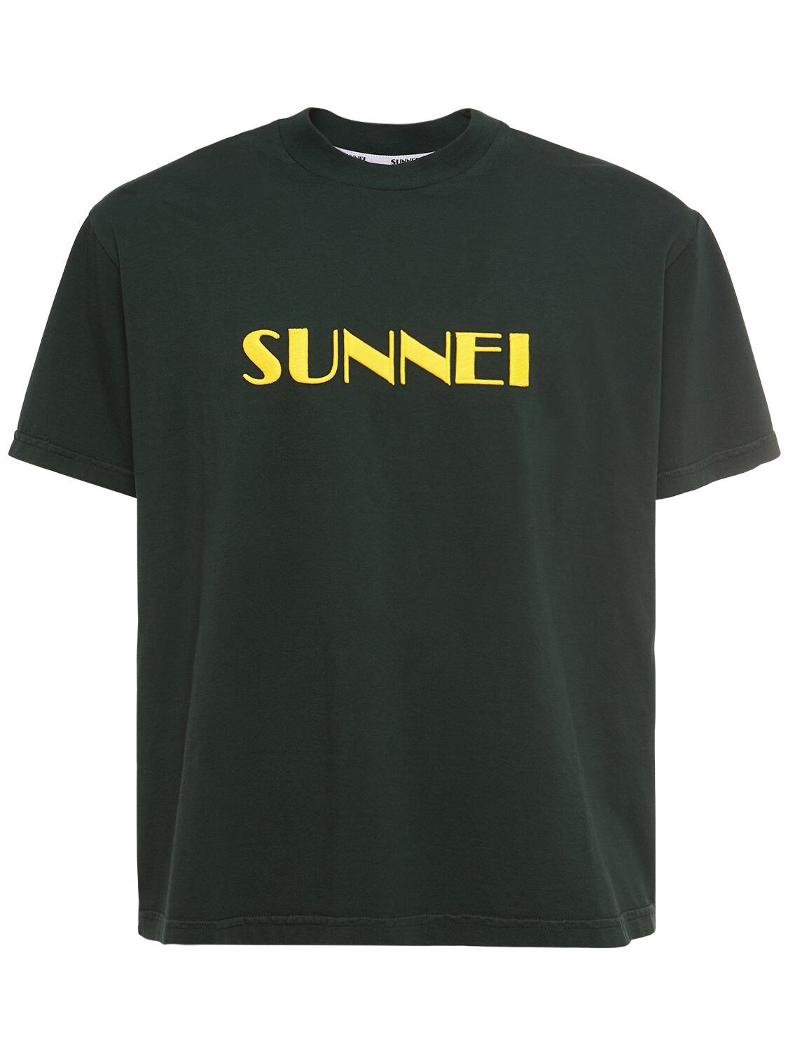 Sunnei - Logo embroidery cotton t-shirt - Green/Yellow | Luisaviaroma