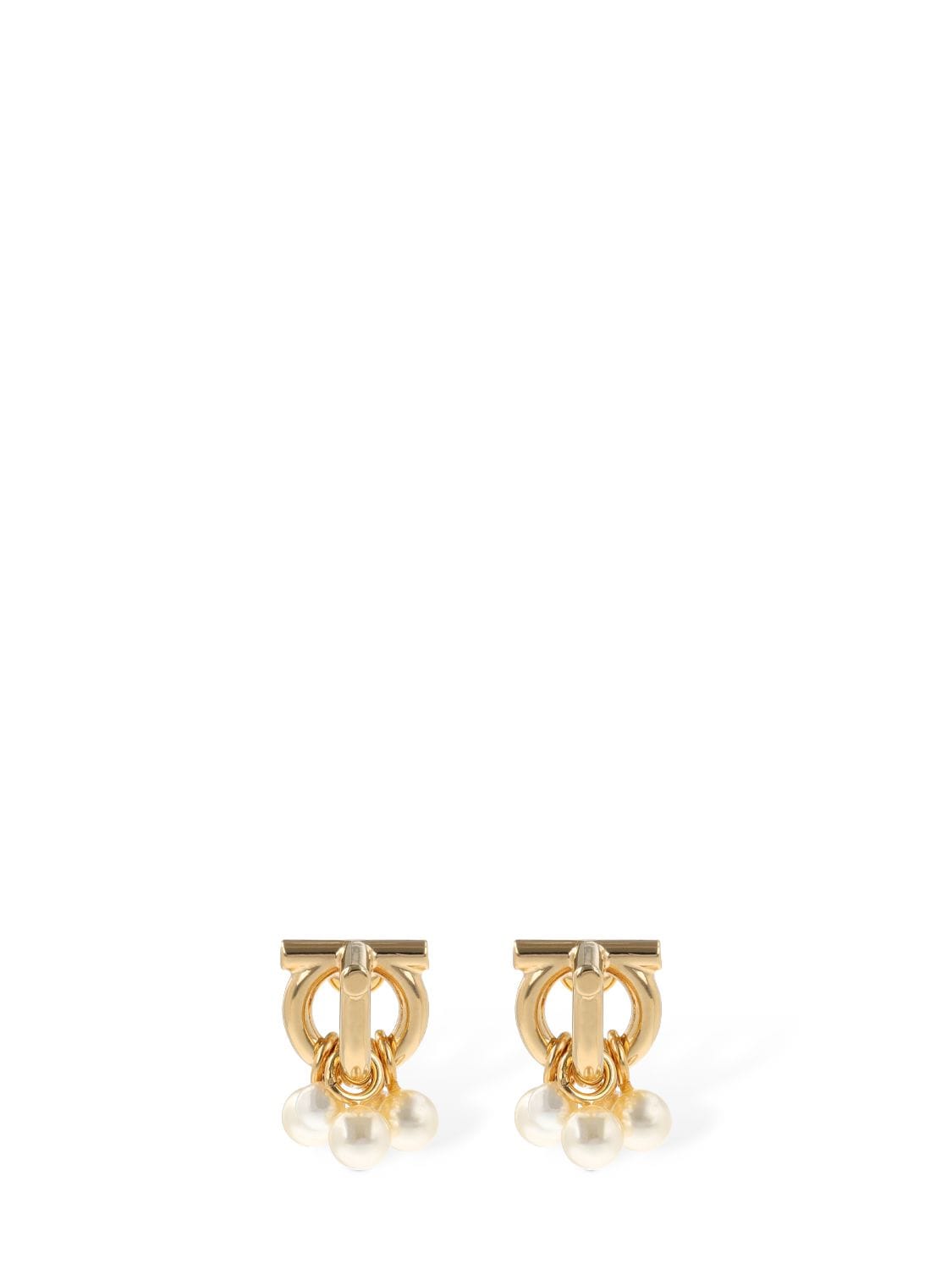 Ferragamo 3d Grape Earrings W/ Imitation Pearl In Gold,white