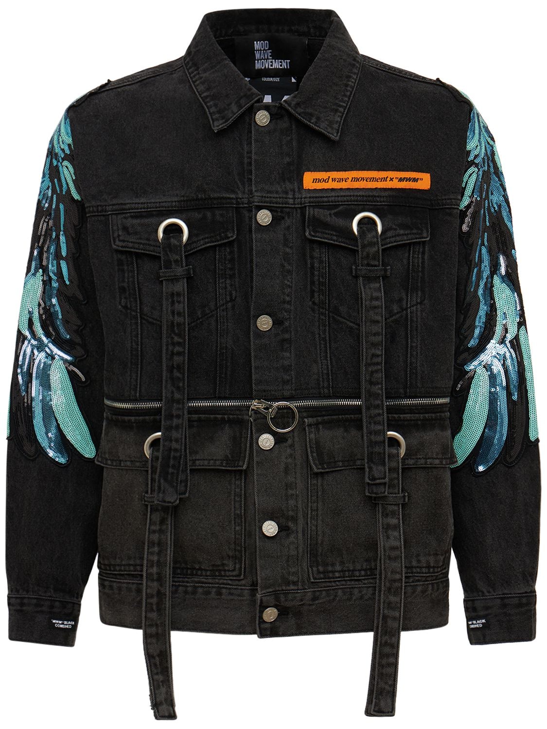 Mwm - Mod Wave Movement Cotton Denim Jacket W/ Pockets In Black | ModeSens