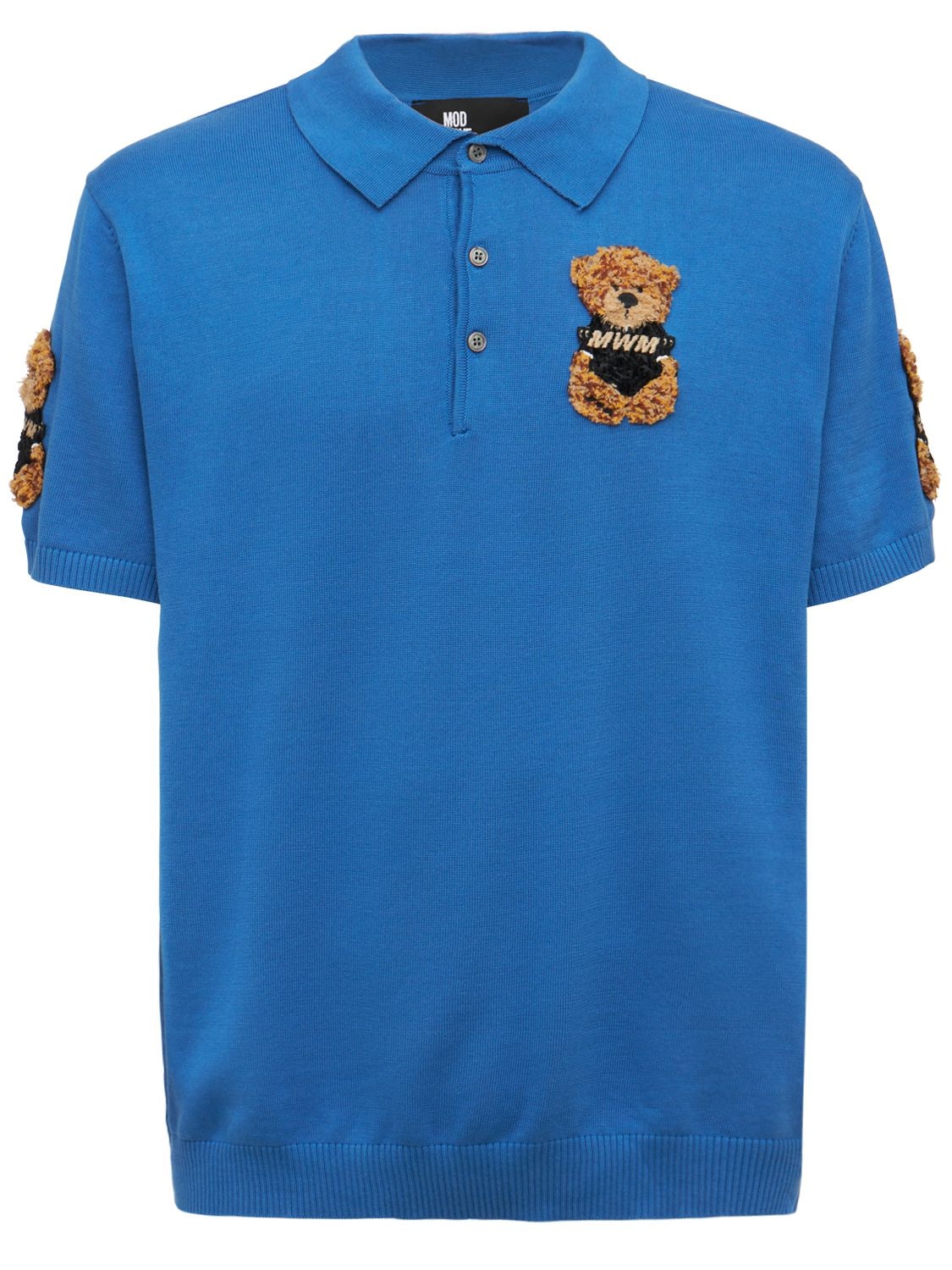 Mwm - Mod Wave Movement Bear Logo Knit Cotton Blend Polo In Blue,multi ...