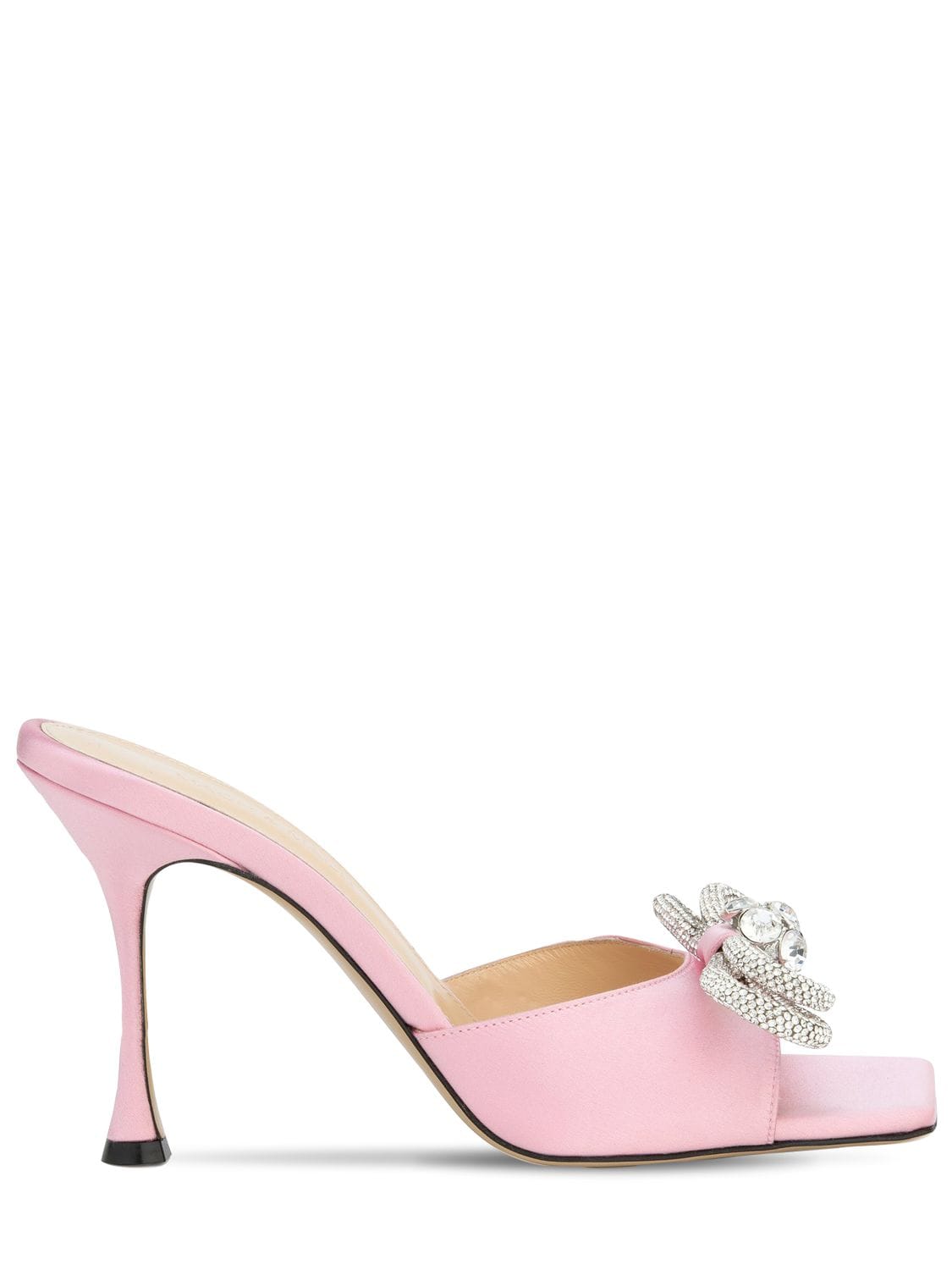 Mach & Mach Double Bow Crystal-embellished Satin Mules In Pink | ModeSens