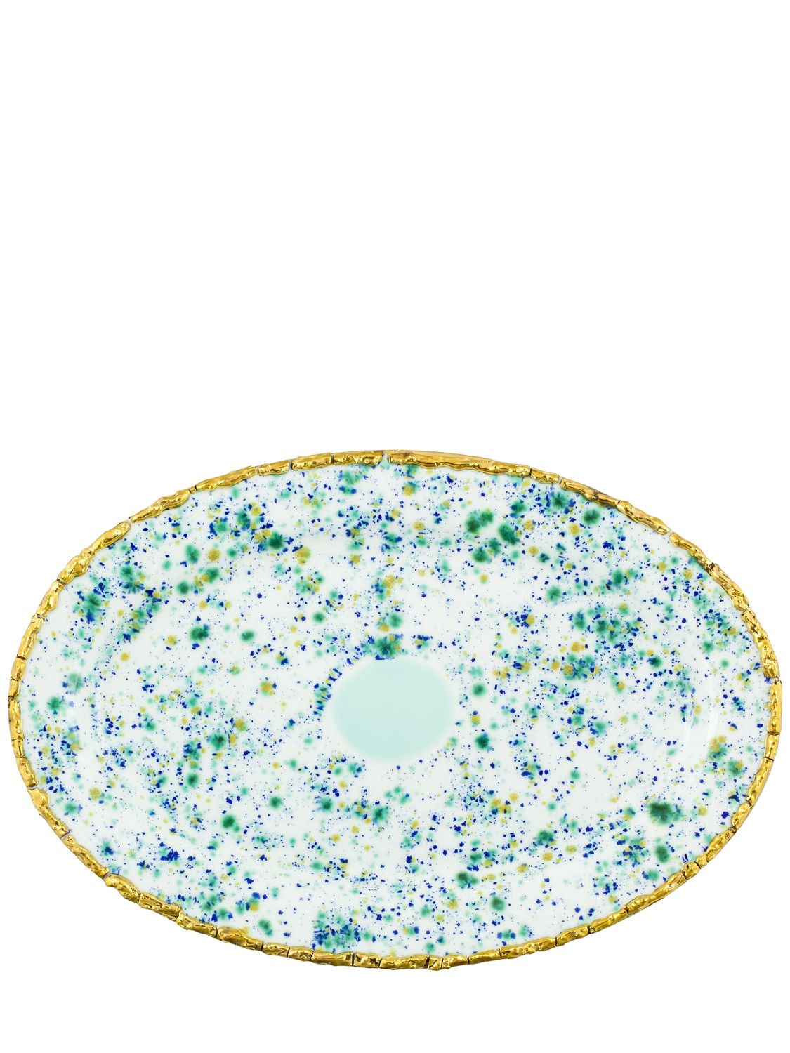 Coralla Maiuri Craquelé Edge Blu Oval Platter In White