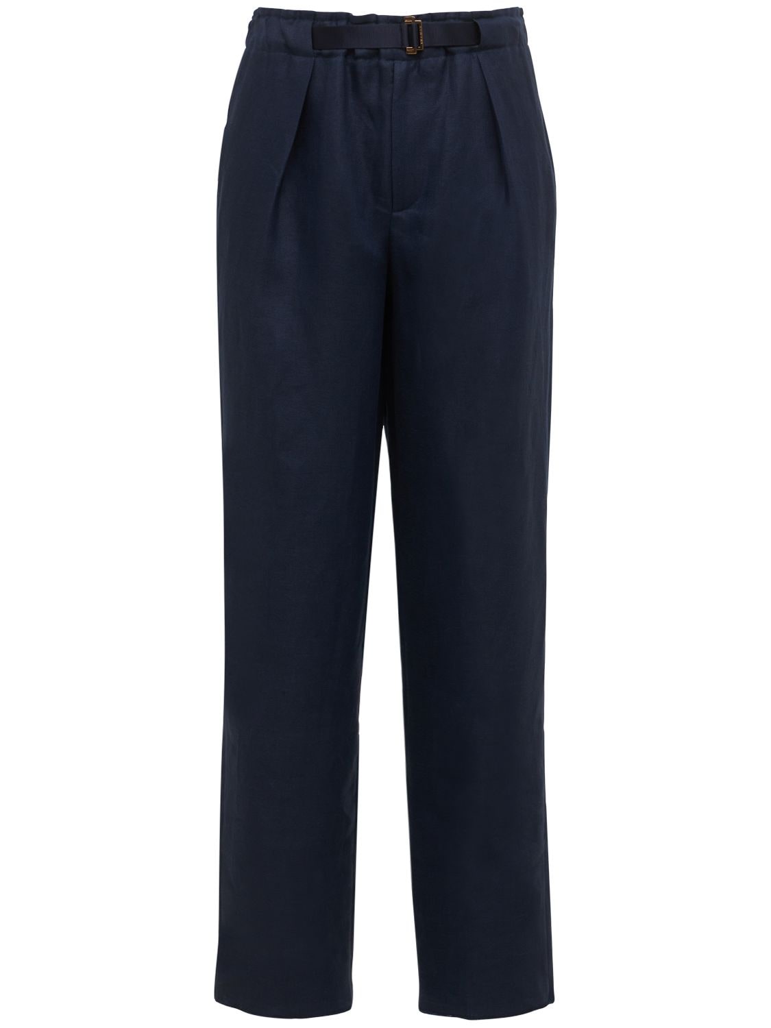 Agnona Belted Linen Twill Jogger Pants In Blue
