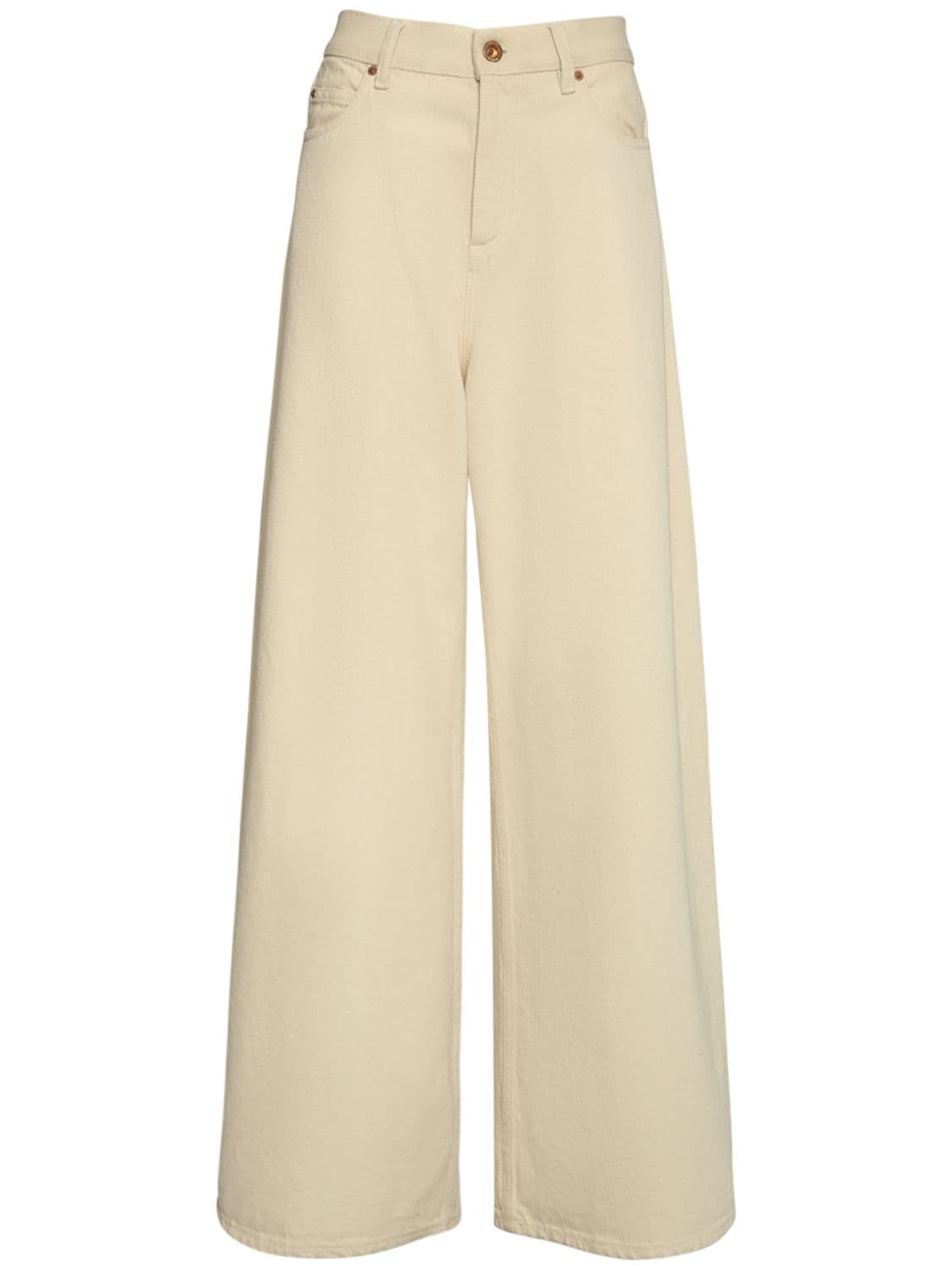 Aspesi Cotton Denim High Waist Wide Jeans In Beige | ModeSens