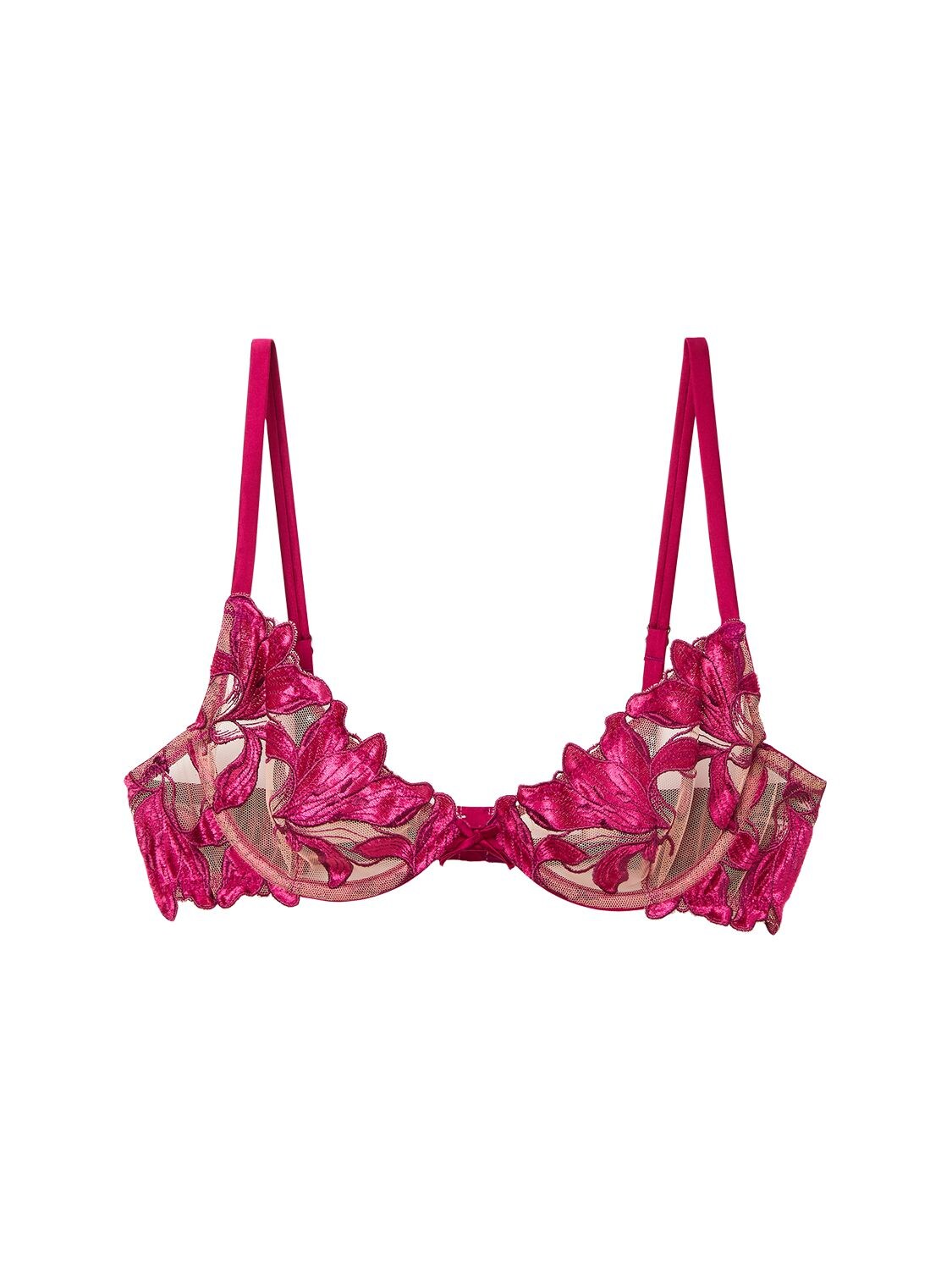 FLEUR DU MAL VELVET LILY EMBROIDERED UNDERWIRE BRA