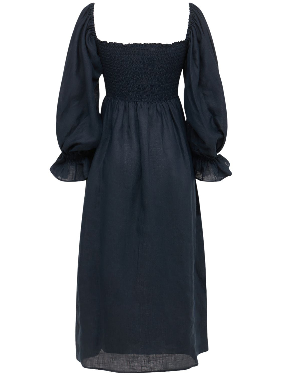 Sleeper Atlanta Balloon-sleeve Linen Dress In Navy