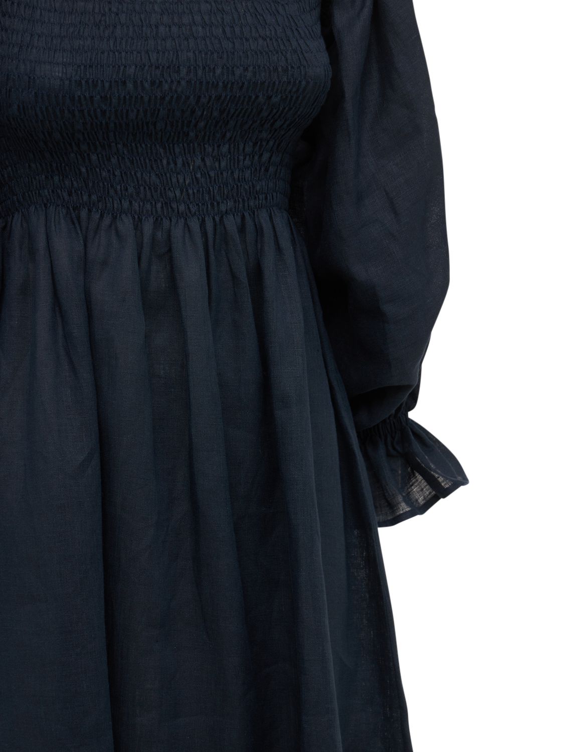 Sleeper Atlanta Balloon-sleeve Linen Dress In Navy