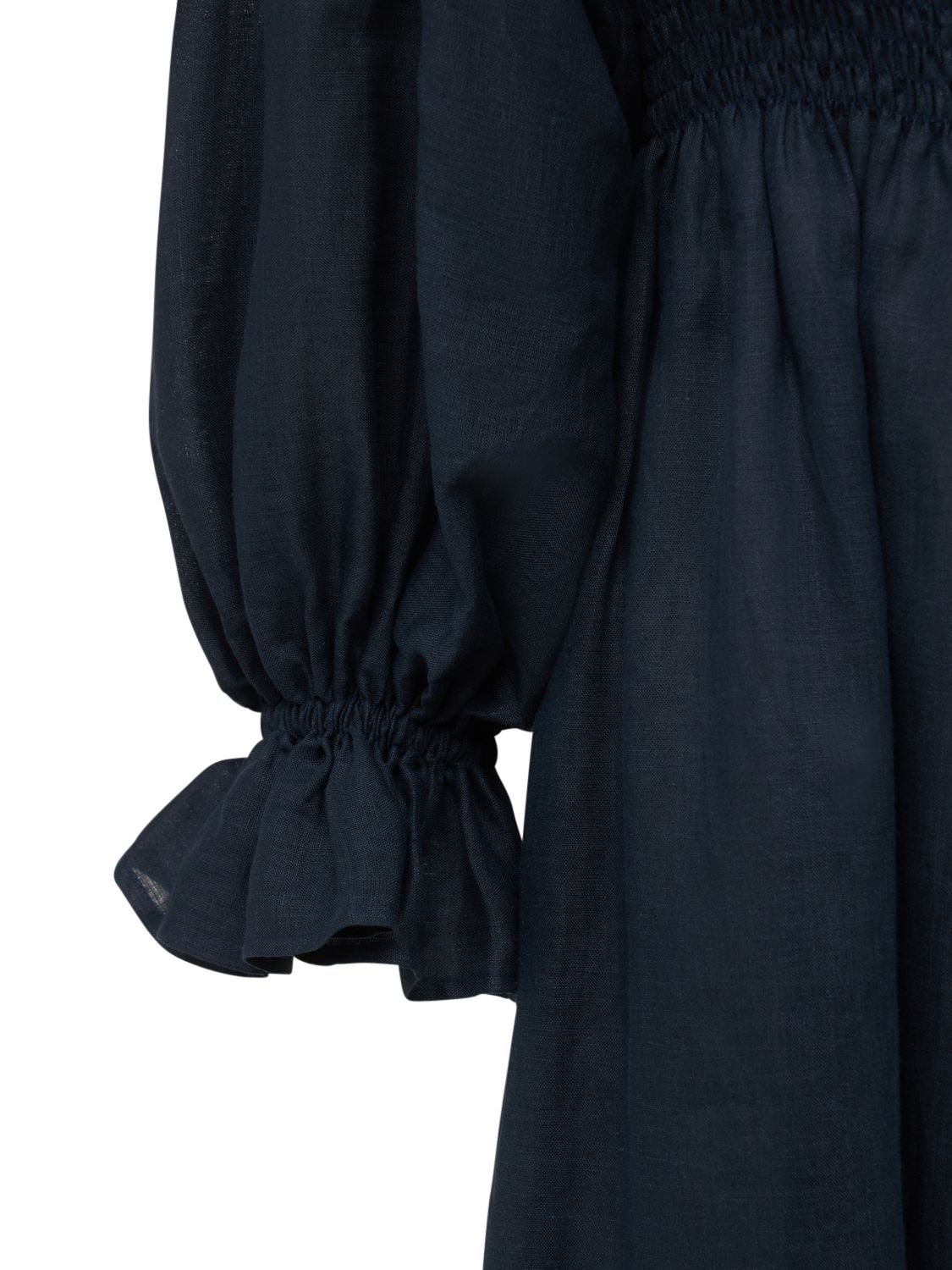 Sleeper Atlanta Balloon-sleeve Linen Dress In Navy