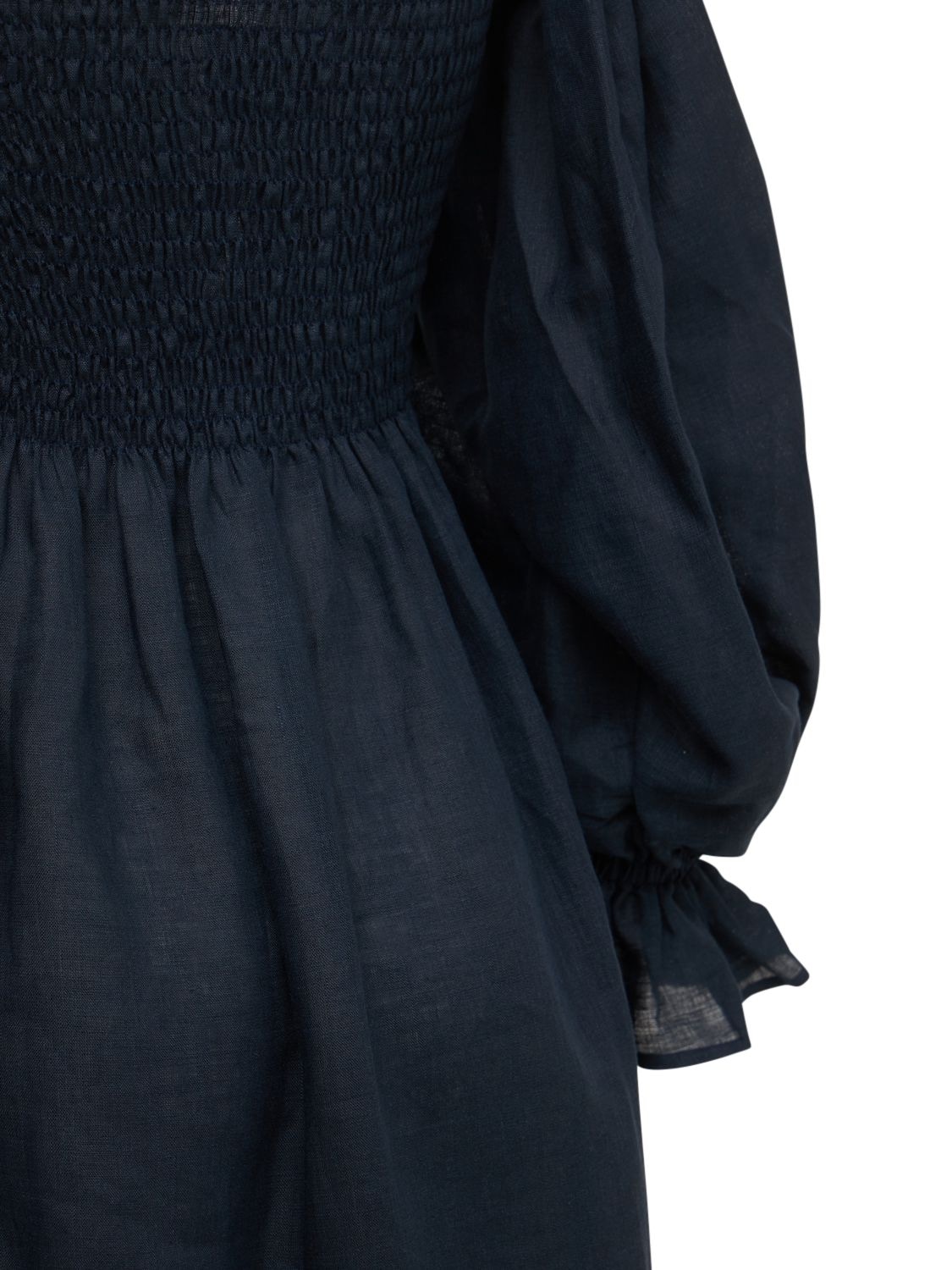 Sleeper Atlanta Balloon-sleeve Linen Dress In Navy
