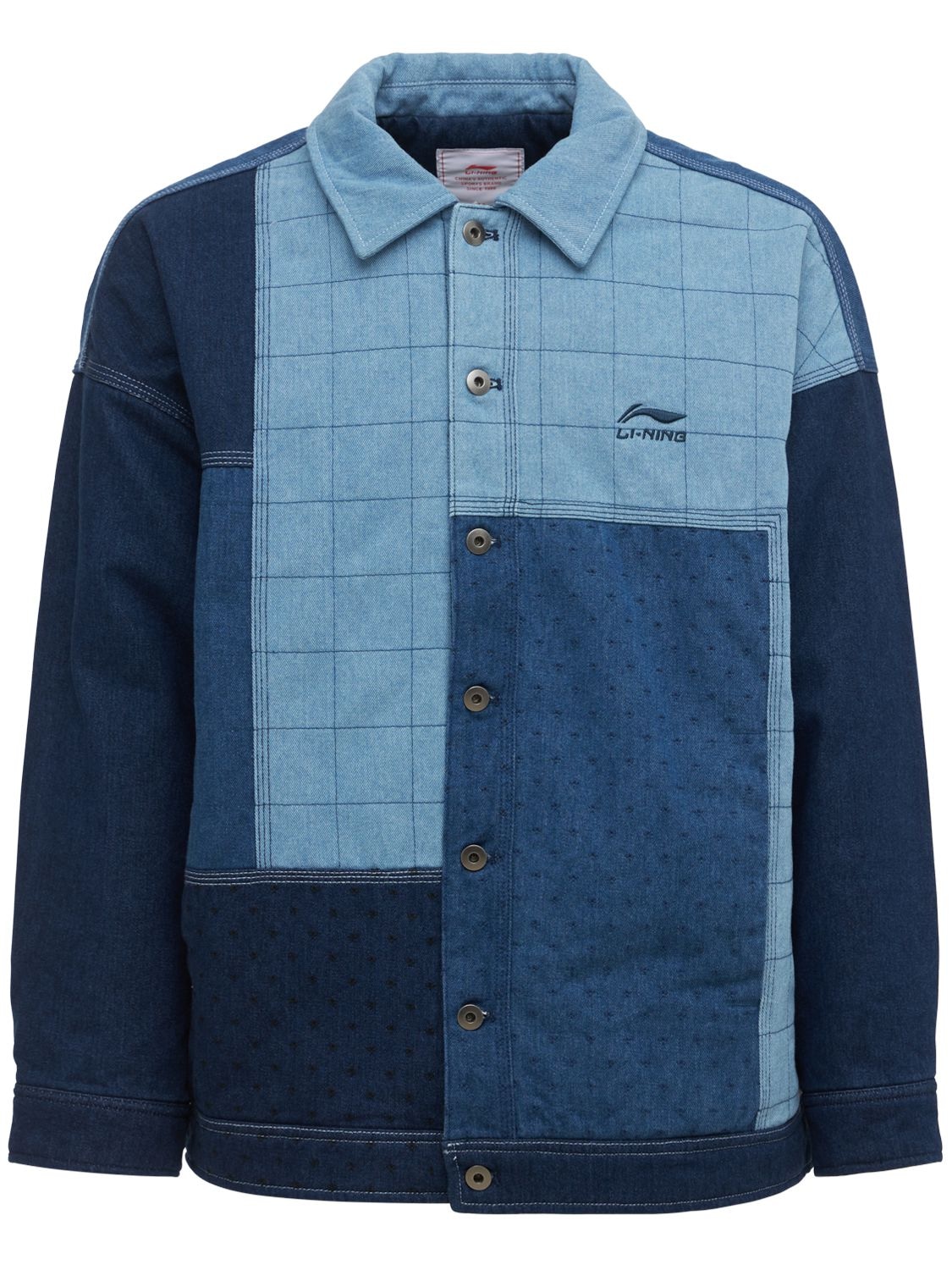 Li-ning Denim Patchwork Cotton Shirt Jacket In Blue | ModeSens