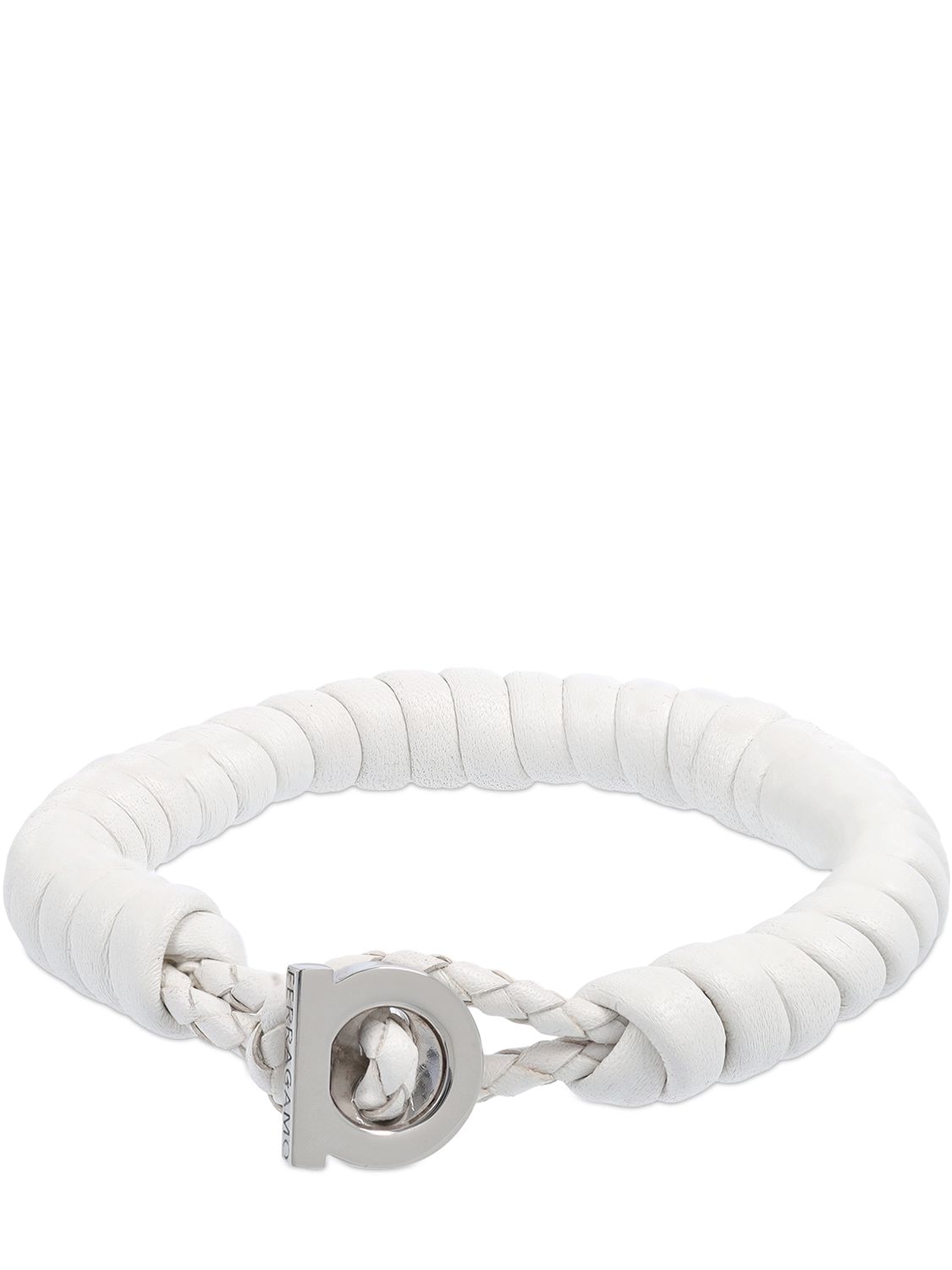 Salvatore Ferragamo 19cm Gancio Torchon Leather Bracelet In White ...