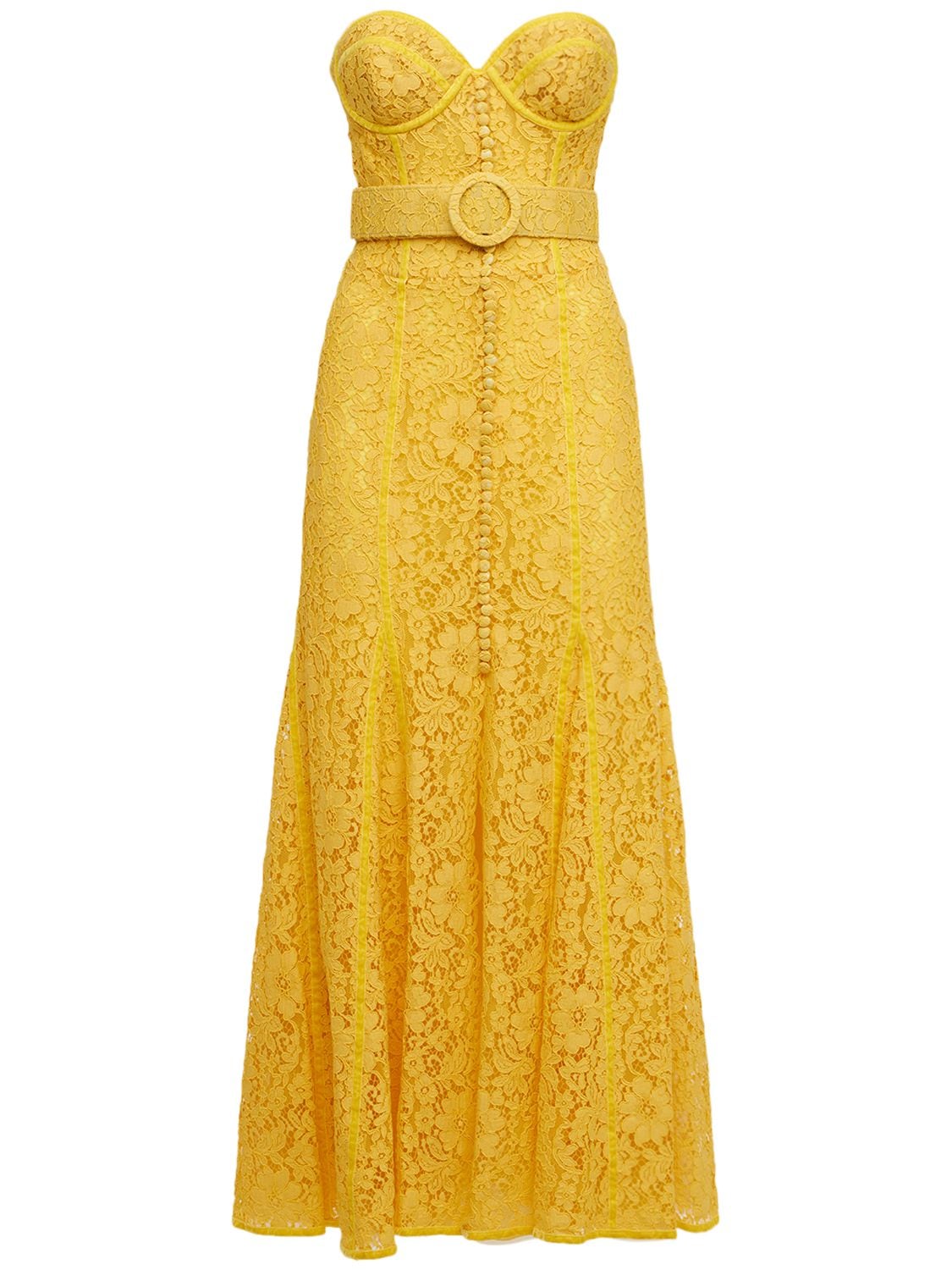 COSTARELLOS SHARIE LACE CORSET MIDI DRESS W/ BELT