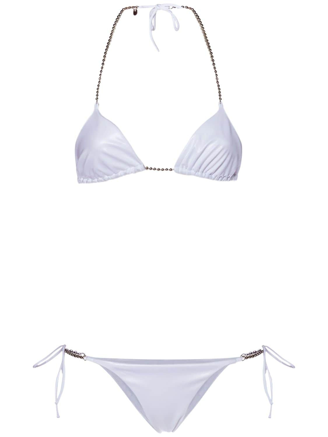 Attico Triangle Beaded String Bikini Set In White | ModeSens