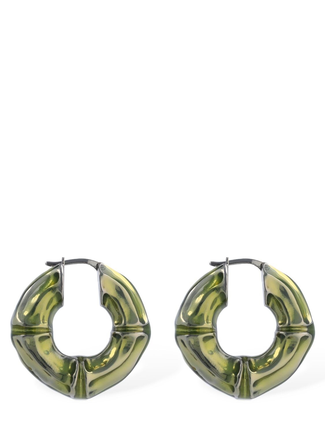 Shop Amina Muaddi Small Bamboo Hoop Earrings In Green