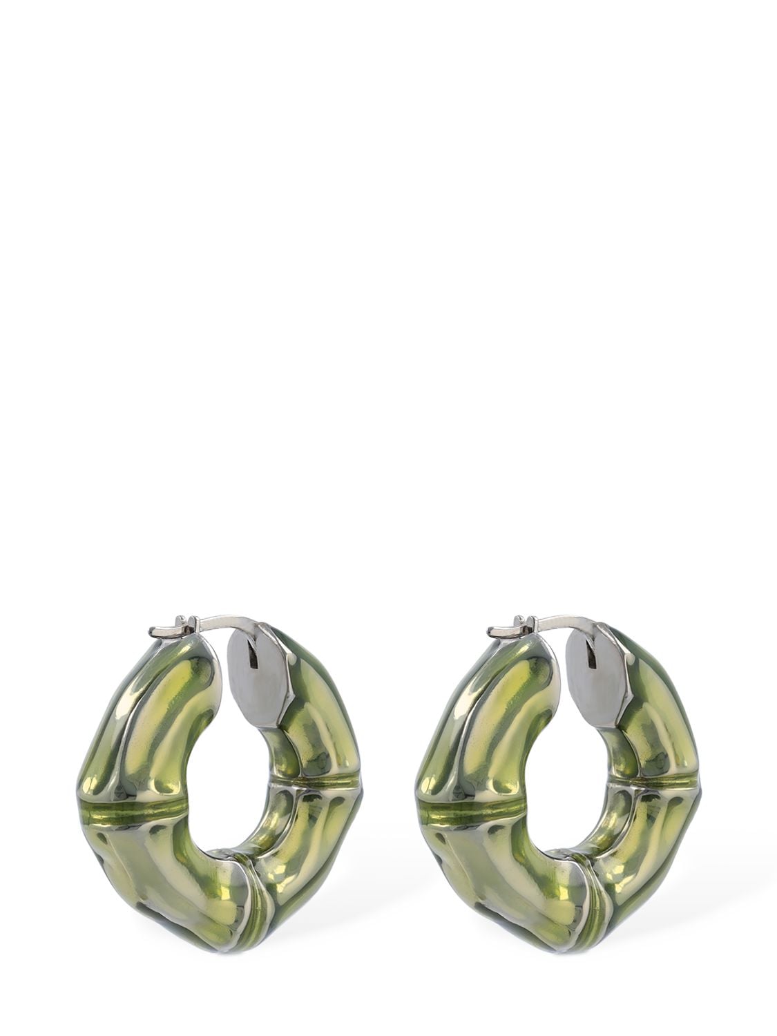 Shop Amina Muaddi Small Bamboo Hoop Earrings In Green