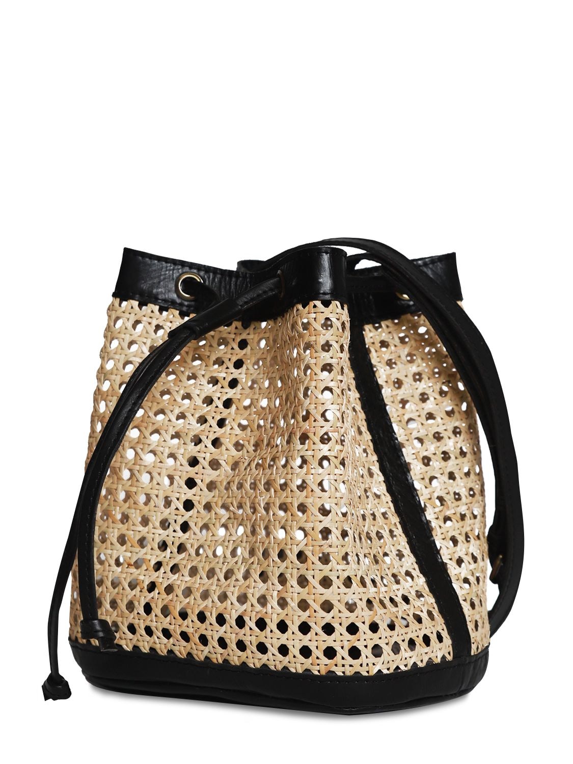Bembien Benna Rattan & Leather Bucket Bag In Natural,black | ModeSens