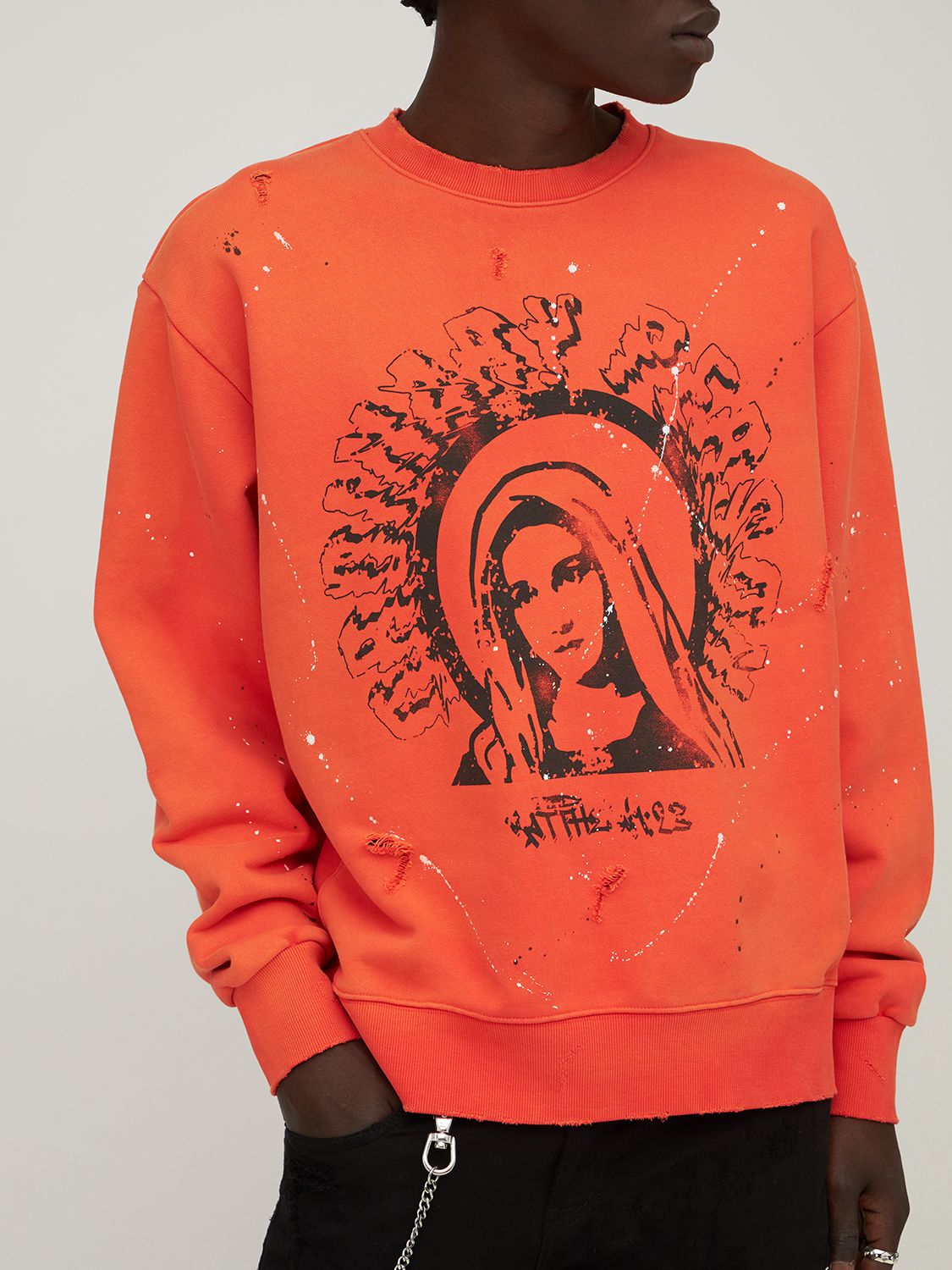 Shop Someit O.p. Printed & Painted Cotton Sweatshirt In Orange