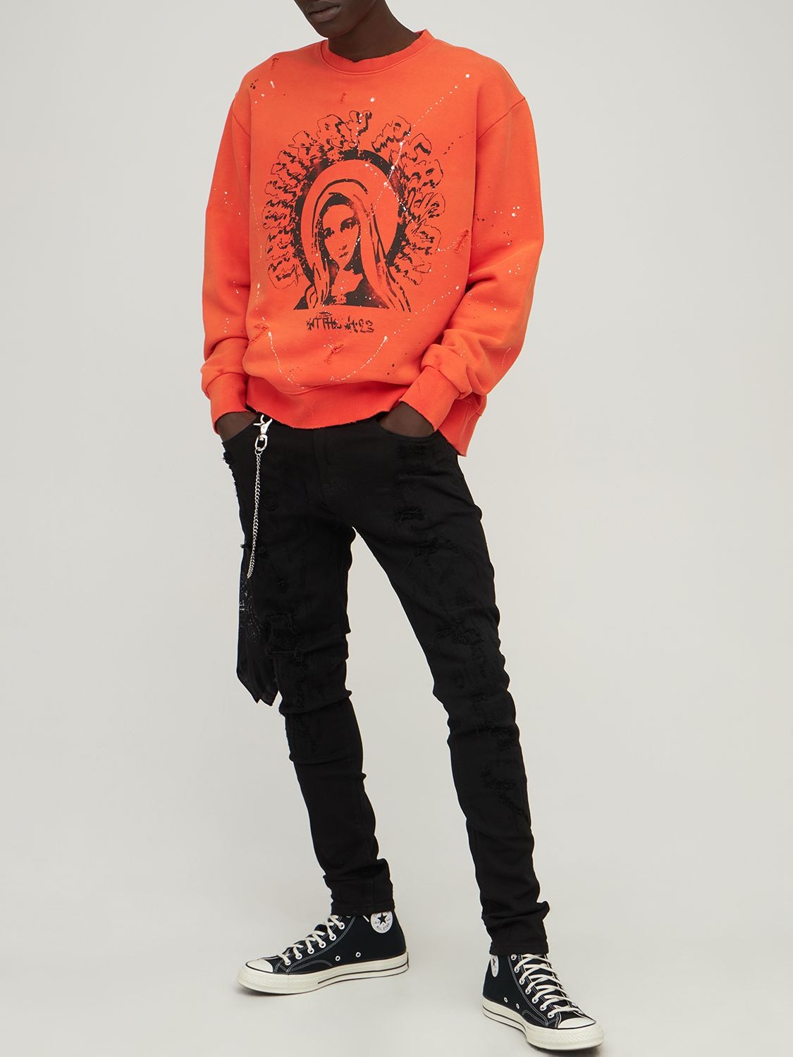 Shop Someit O.p. Printed & Painted Cotton Sweatshirt In Orange
