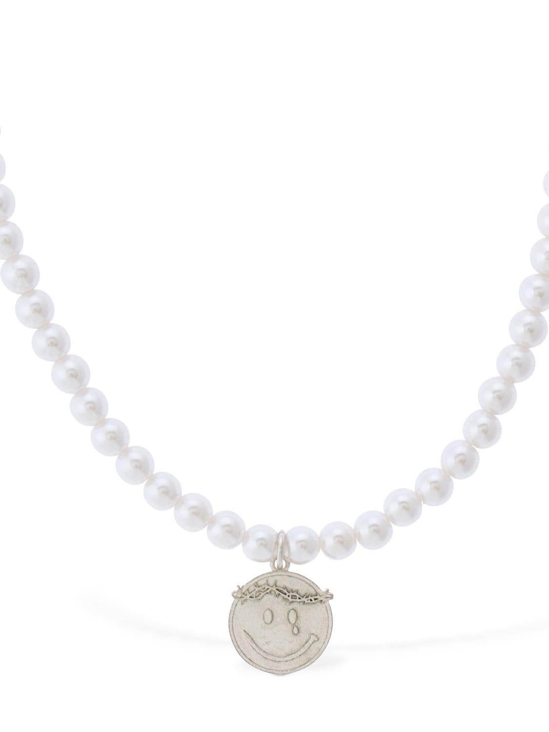 Shop Someit K.o.k Imitation Pearl Necklace In White,silver