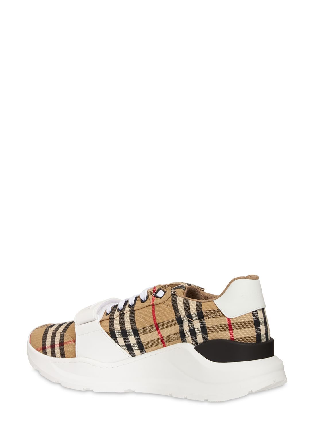 Shop Burberry Check New Regis Cotton Canvas Sneakers In Archive Beige