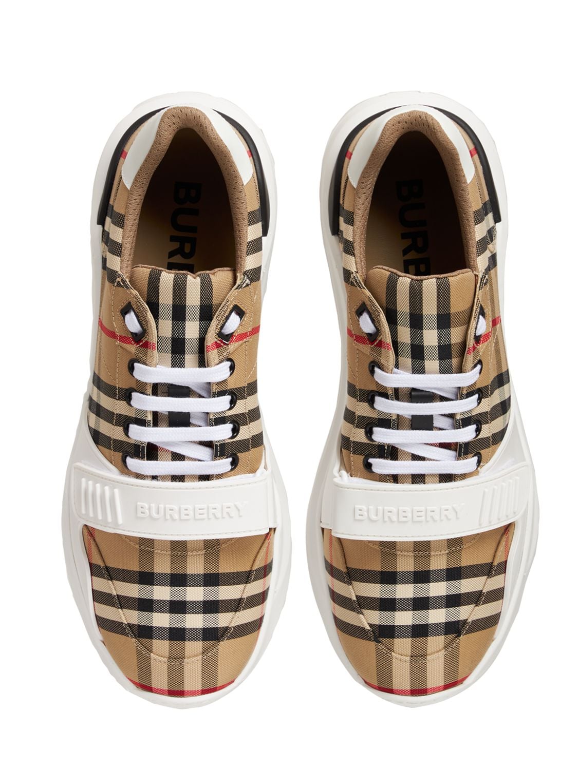 Shop Burberry Check New Regis Cotton Canvas Sneakers In Archive Beige