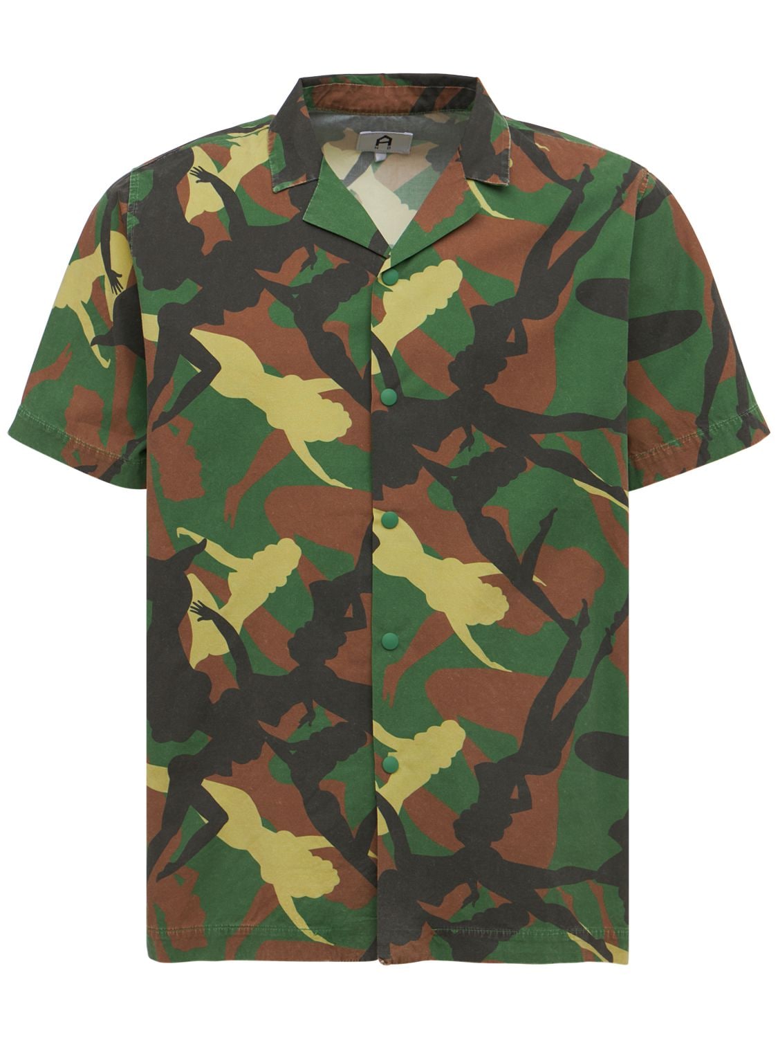 A New Brand Camo Pin Up Printed Cotton Bowling Shirt In 그린