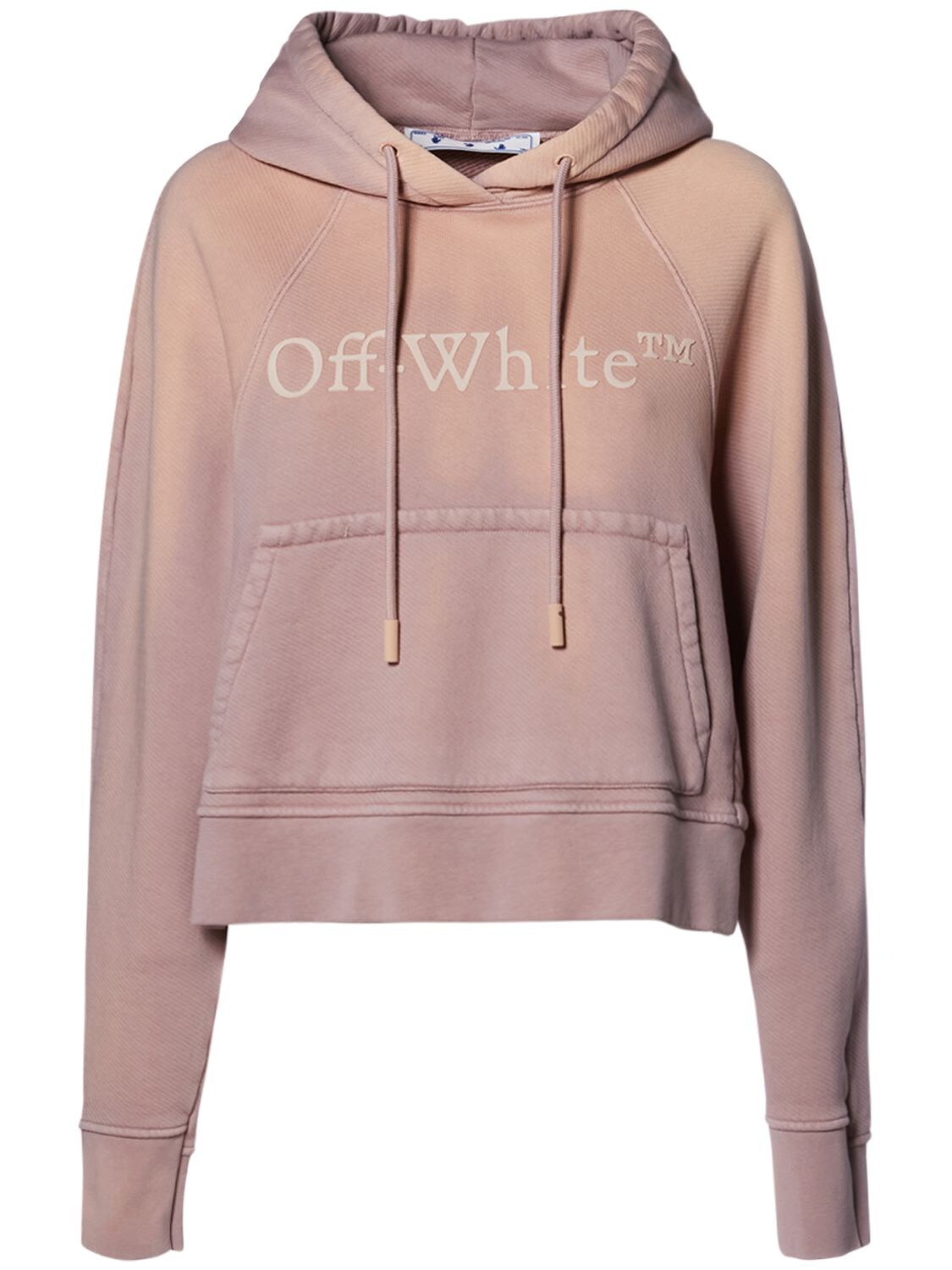 OFF-WHITE LAUNDRY CROP SPLIT COTTON HOODIE