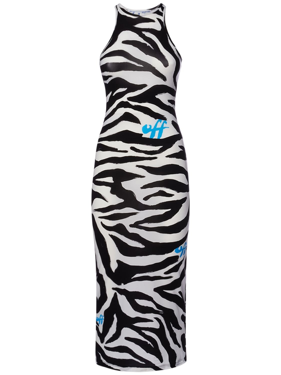 OFF-WHITE ZEBRA PRINTED JERSEY MIDI DRESS