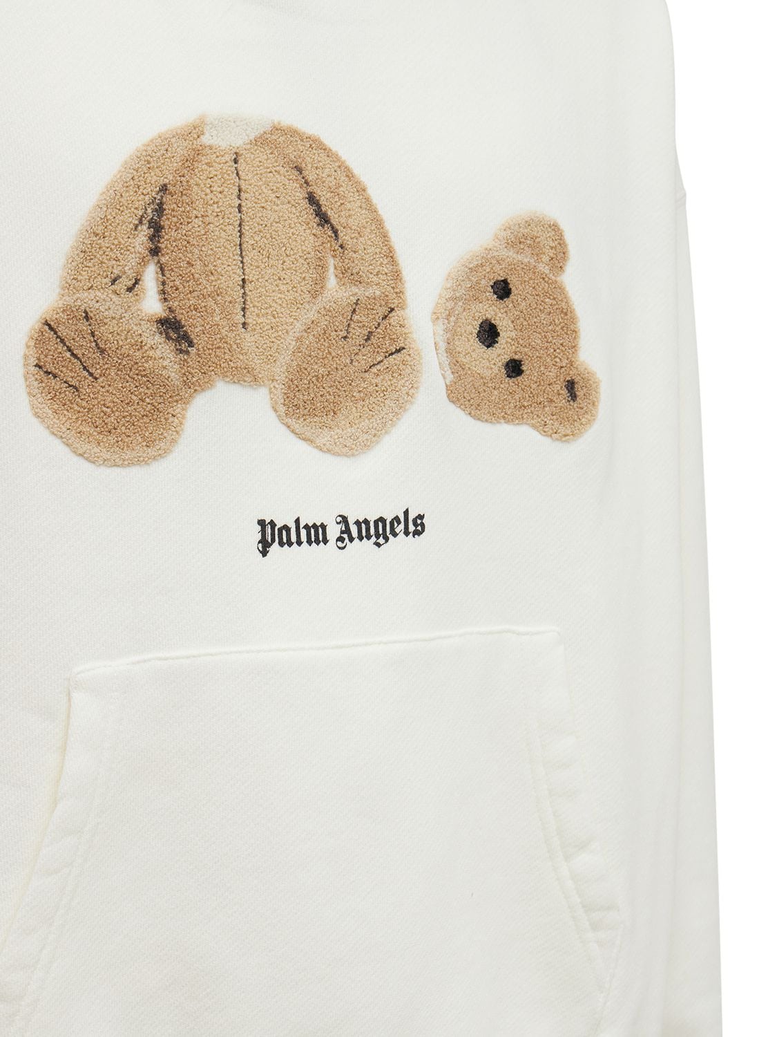 Shop Palm Angels Bear Embroidery Cotton Hoodie In White,brown