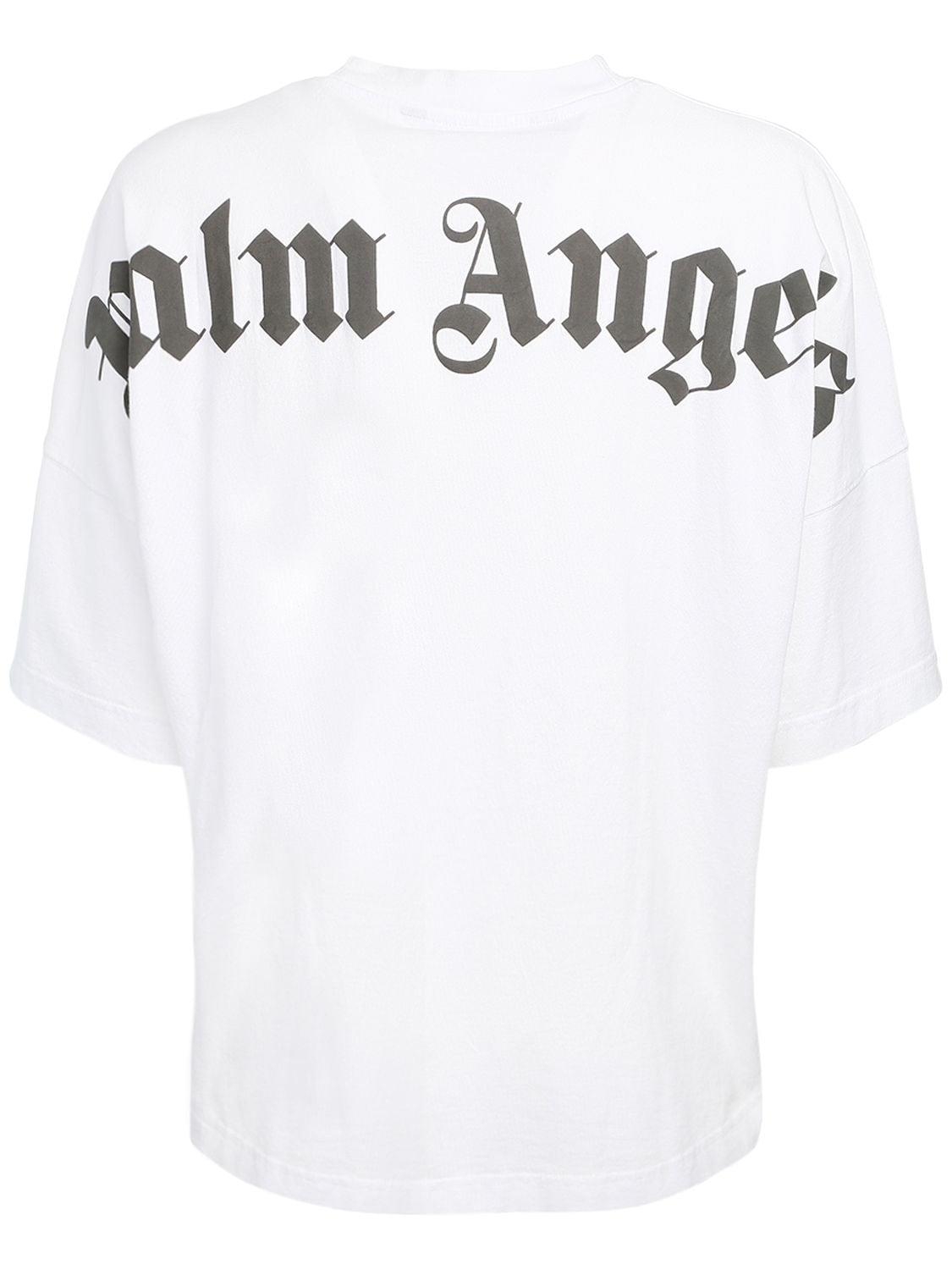 Palm Angels Logo Print Over Cotton Jersey T-shirt In White,black | ModeSens