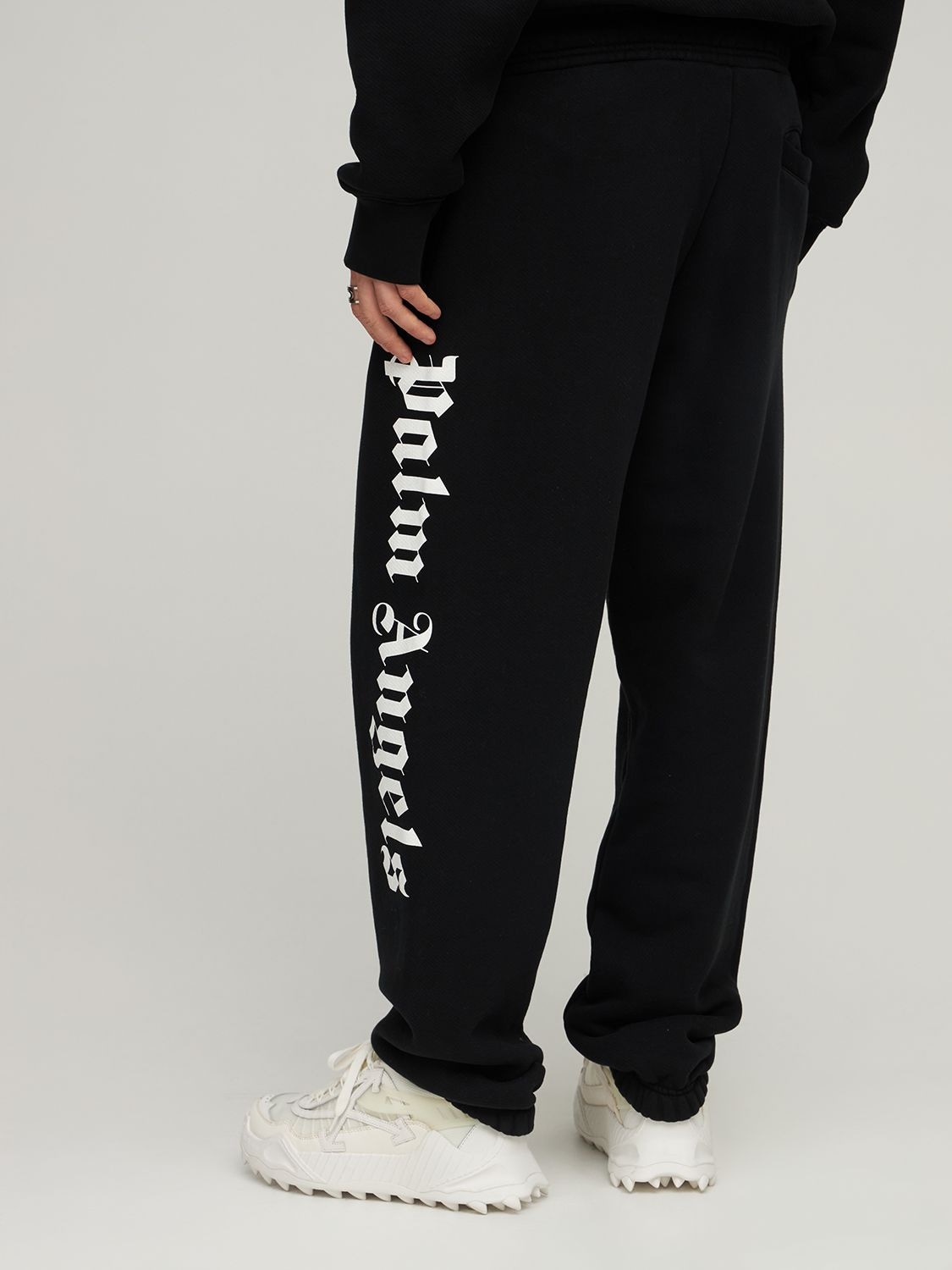 Shop Palm Angels Side Logo Print Cotton Sweatpants In Black,white