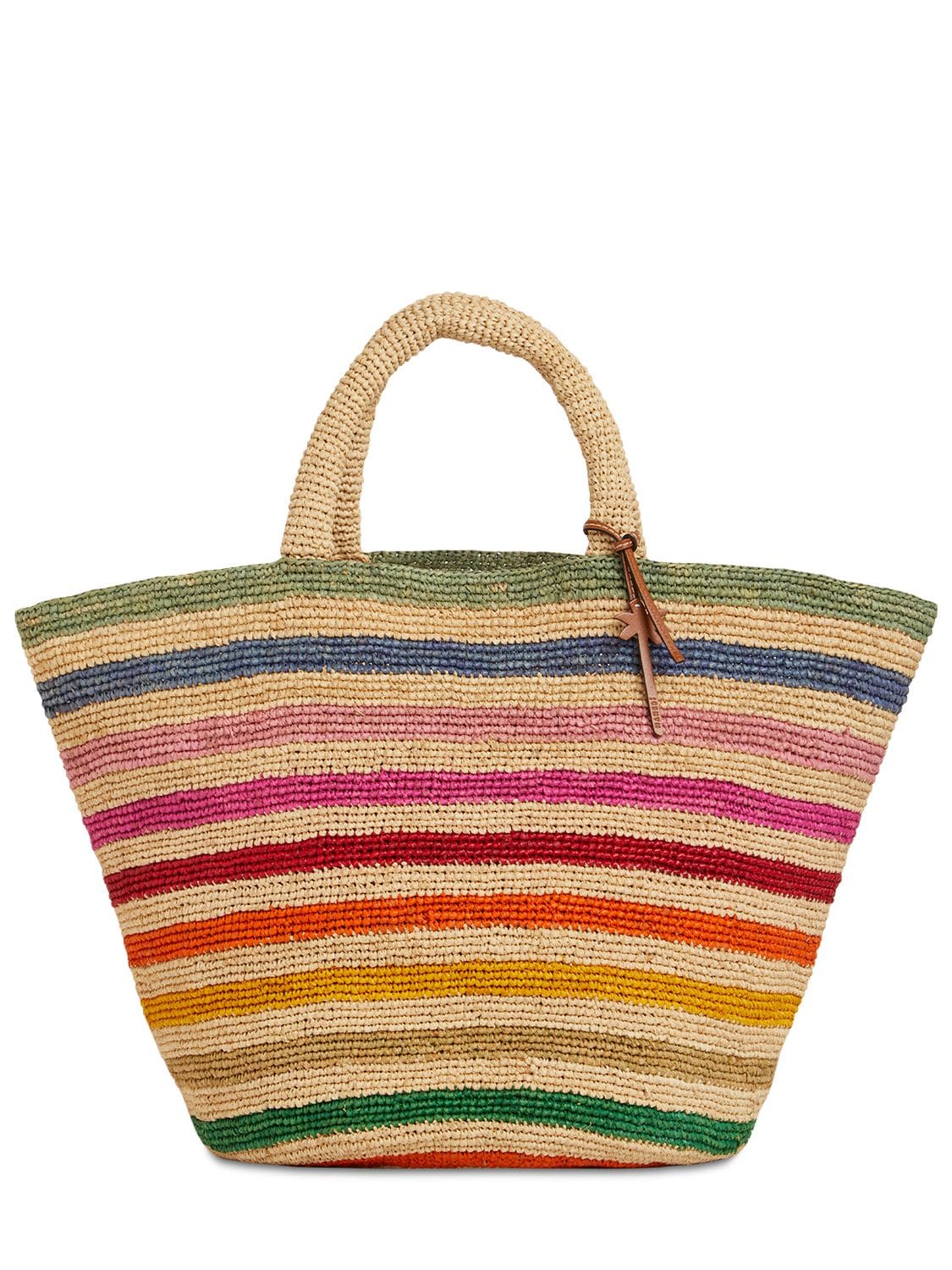 Summer Rainbow Striped Raffia Tote Bag