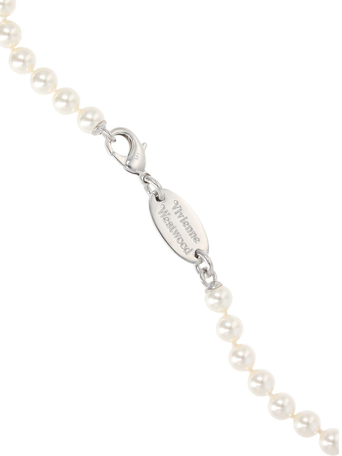 Shop Vivienne Westwood Man Stuart Faux Pearl Necklace In Cream,silver