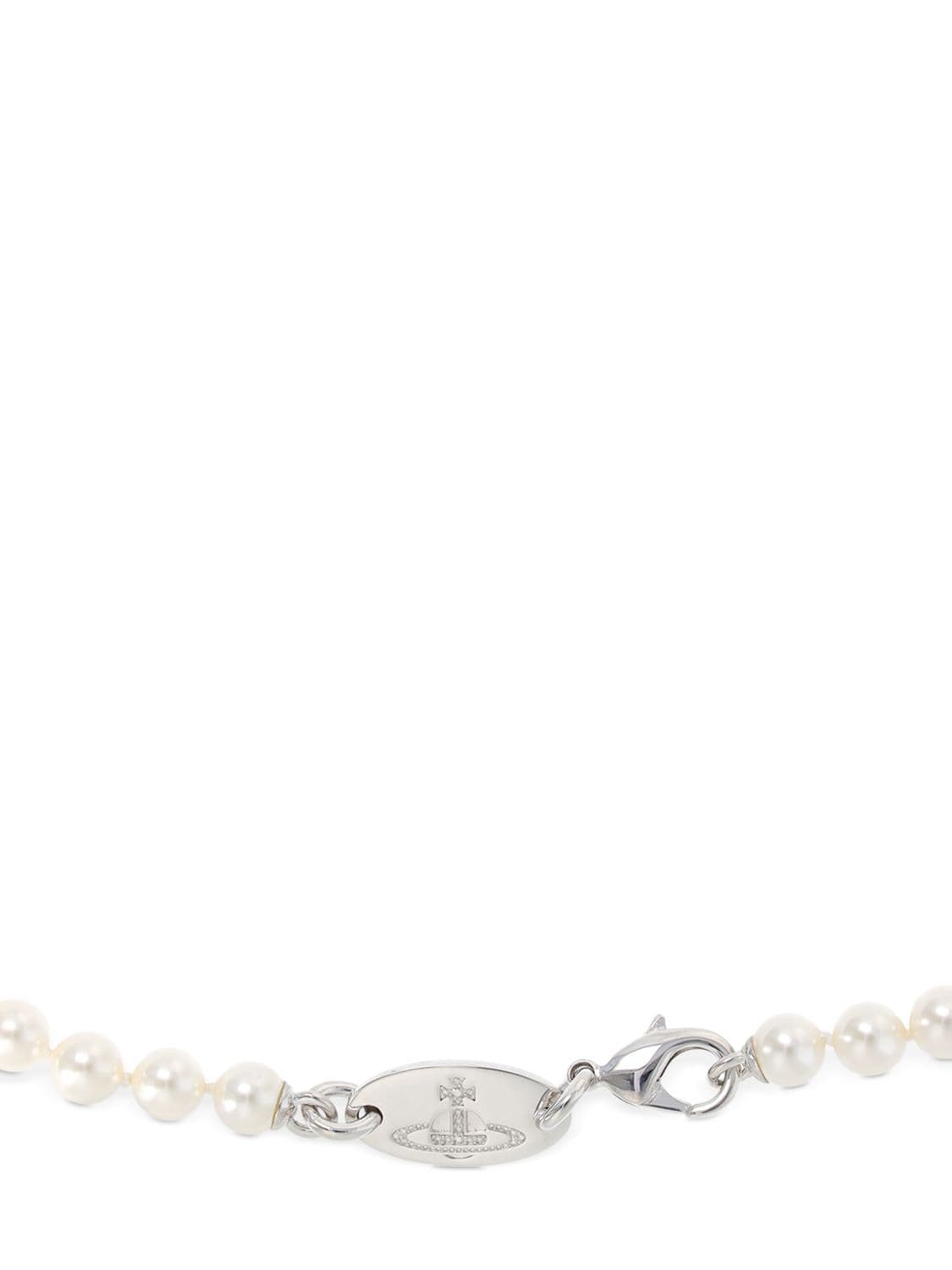 Shop Vivienne Westwood Man Stuart Faux Pearl Necklace In Cream,silver