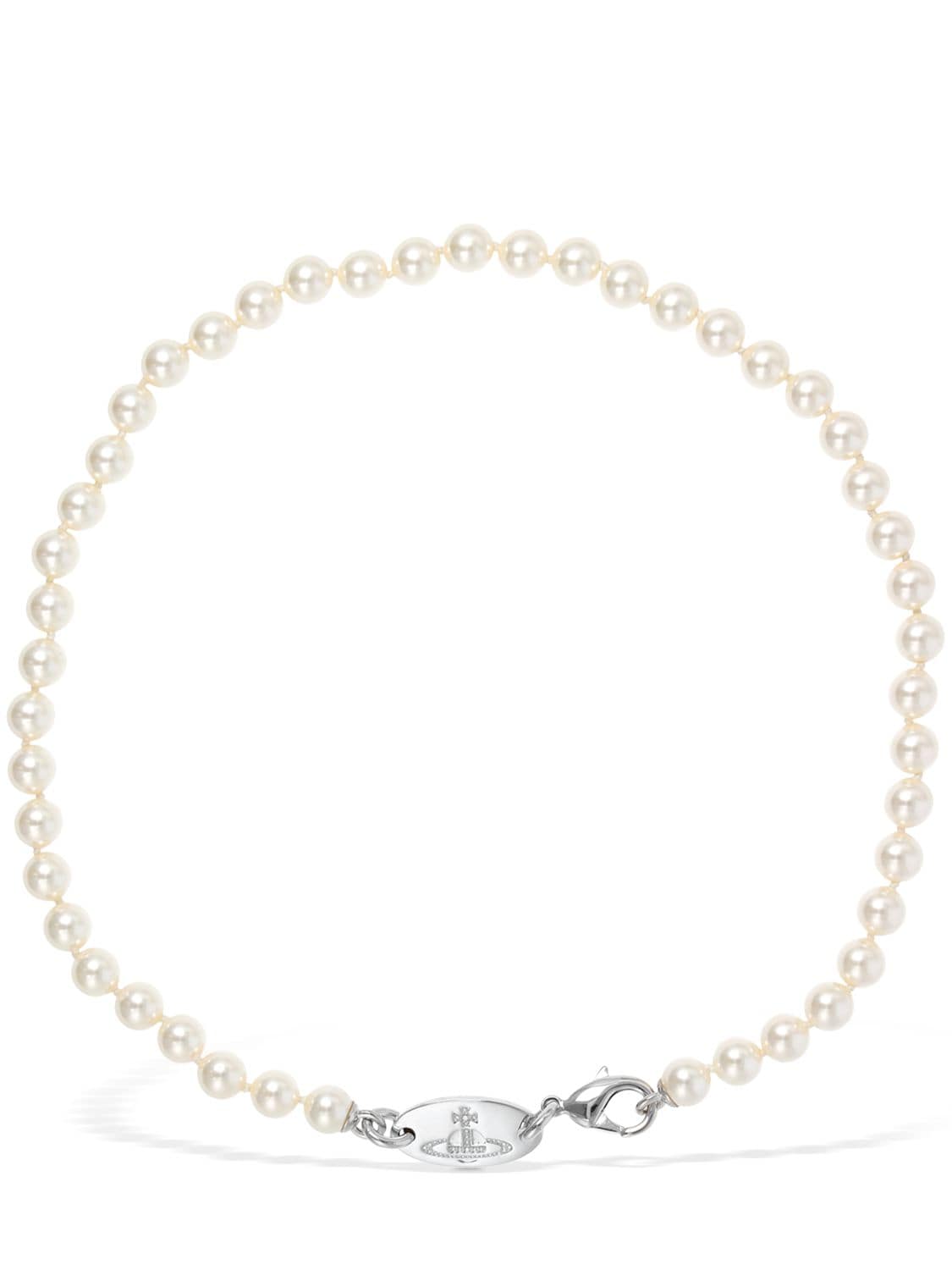 Vivienne Westwood Man Stuart Imitation Pearl Necklace In Cream,silver