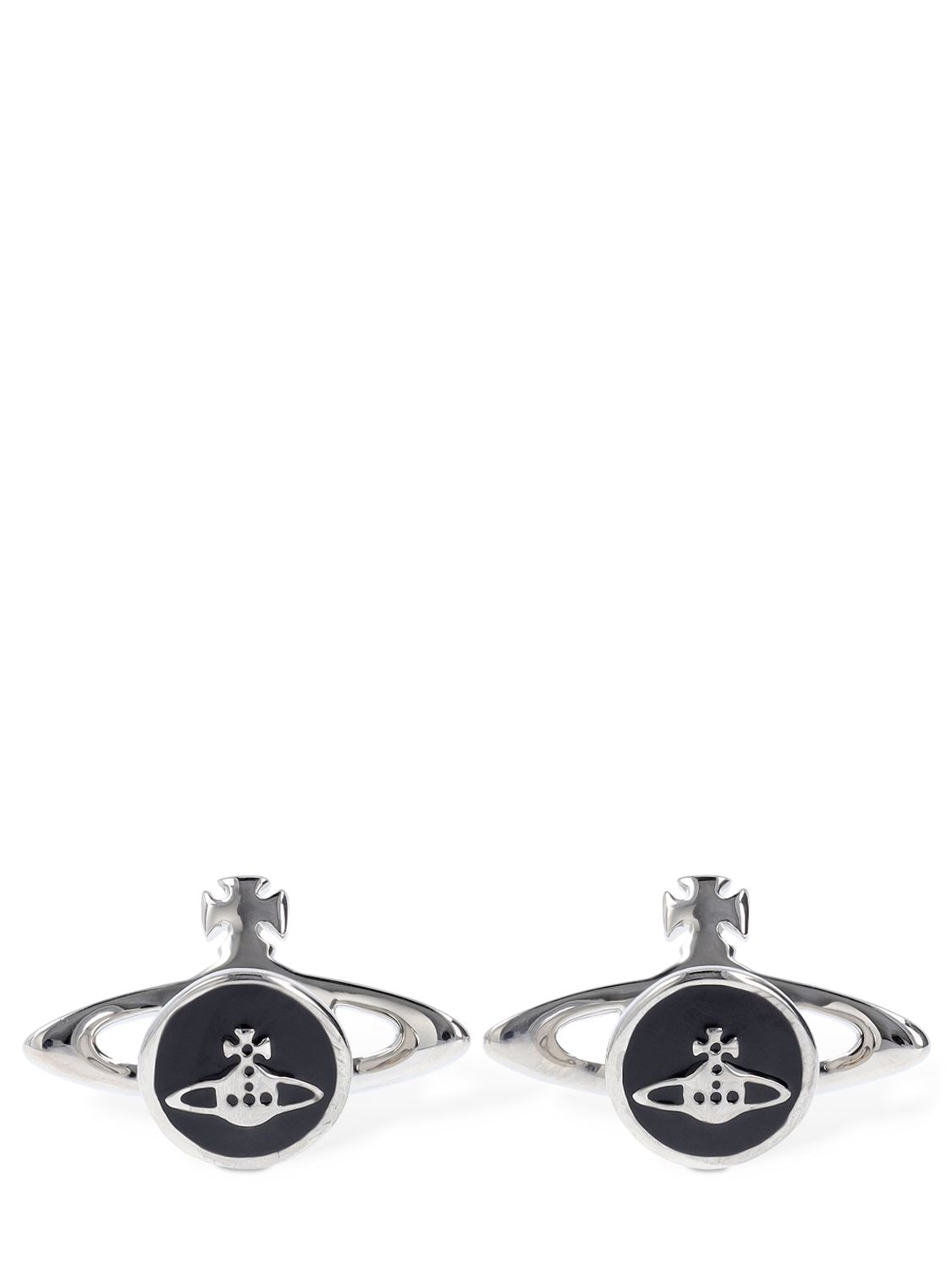 Shop Vivienne Westwood Mini Bas Relief Crystal Cufflinks In Silver,black