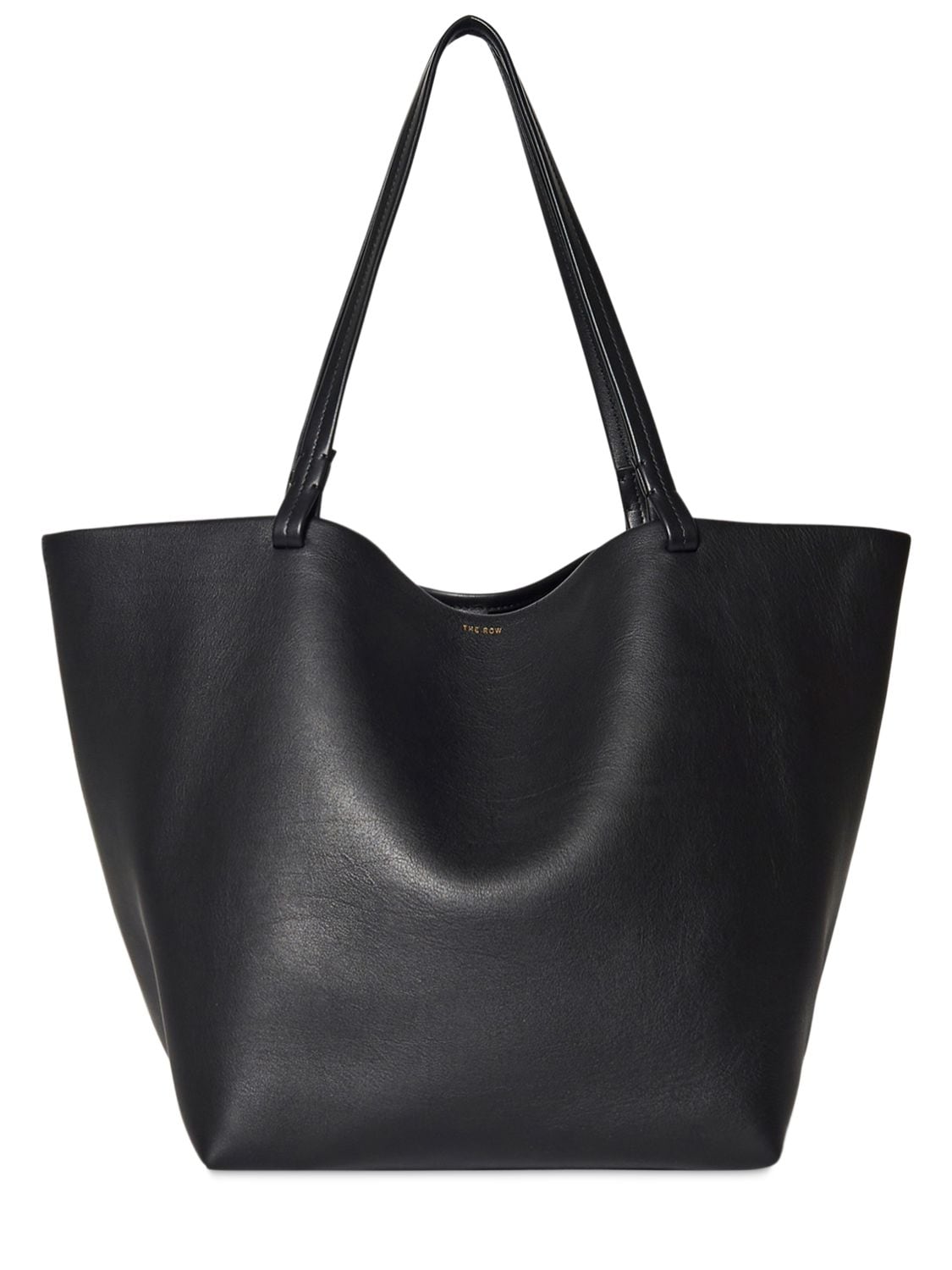 The Row Park Tote Three Leather Tote Bag In Black