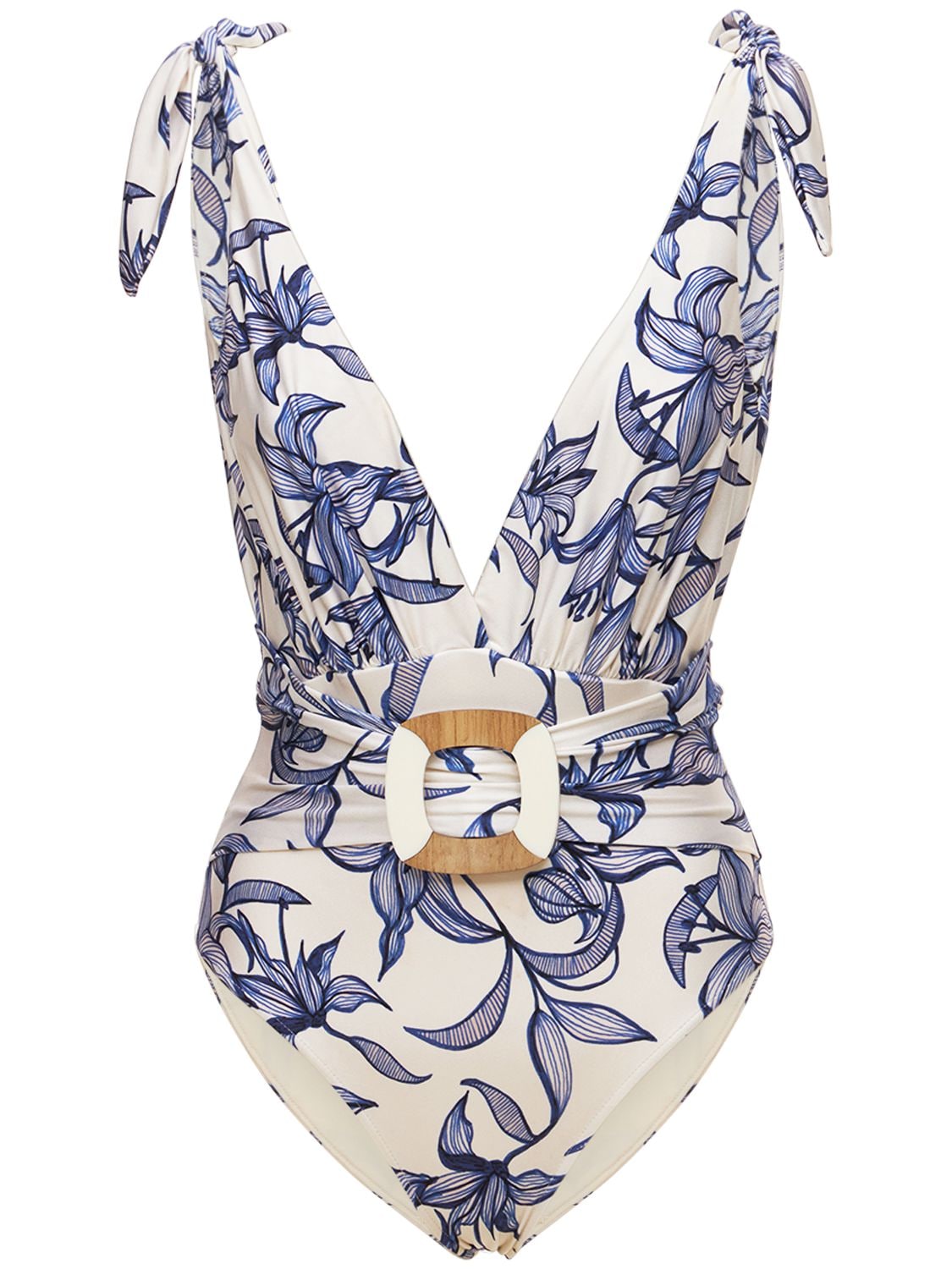 PATBO STARGAZER PLUNGE BELTED PRINTED SWIMSUIT