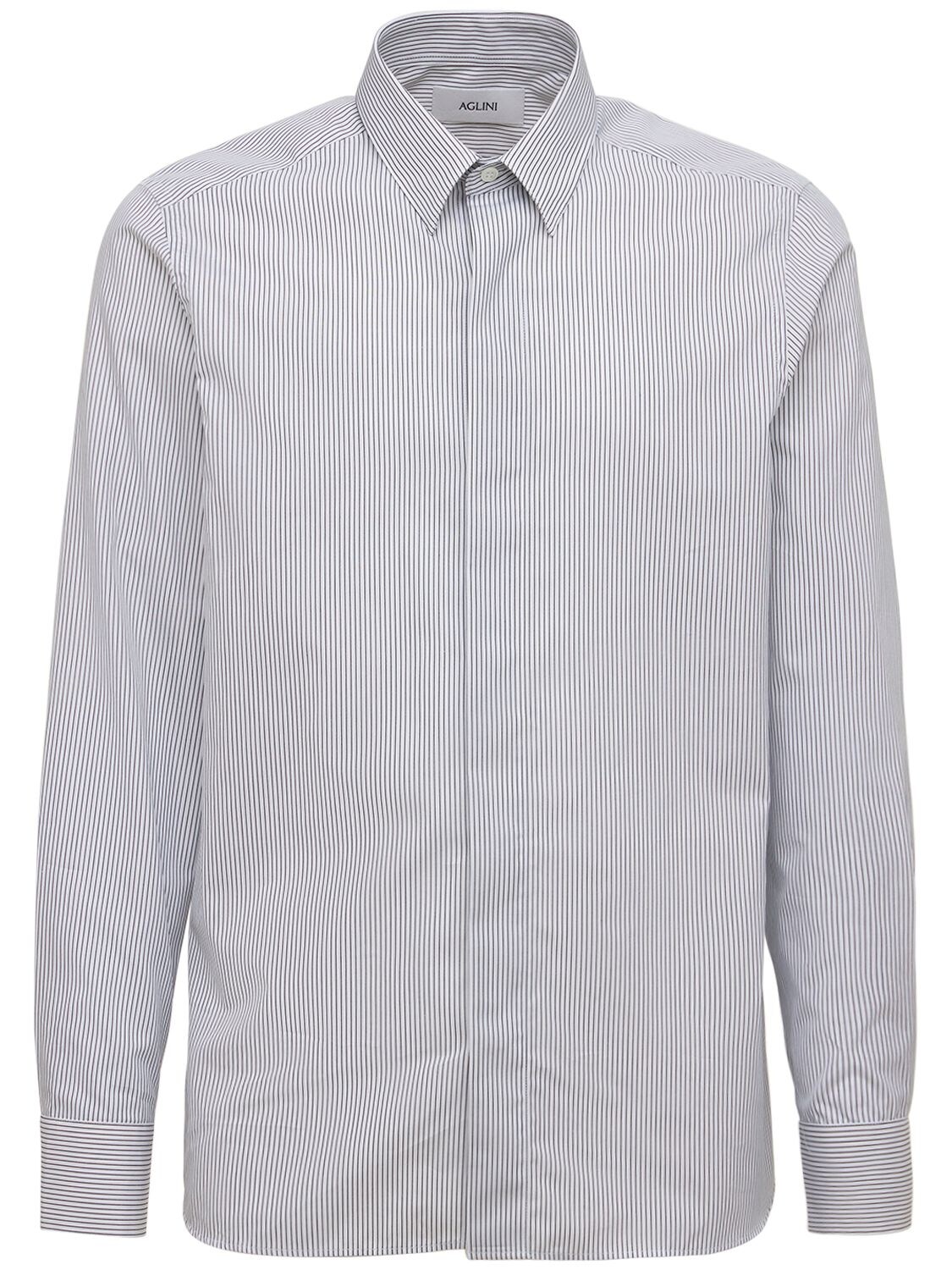 Aglini Striped Cotton Jersey Shirt In White