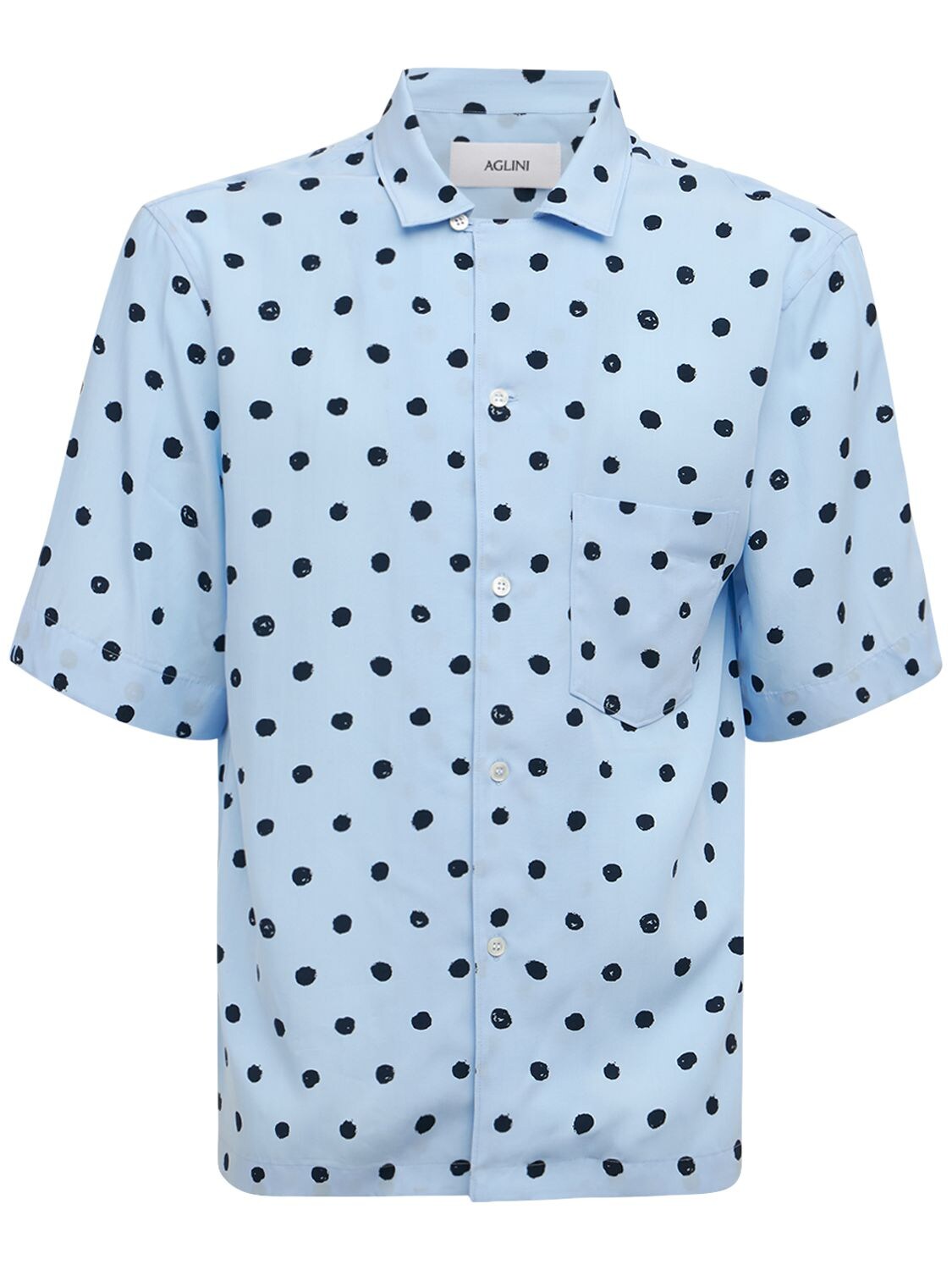 Aglini Polka Dot Shirt W/ Breast Pocket In Blue