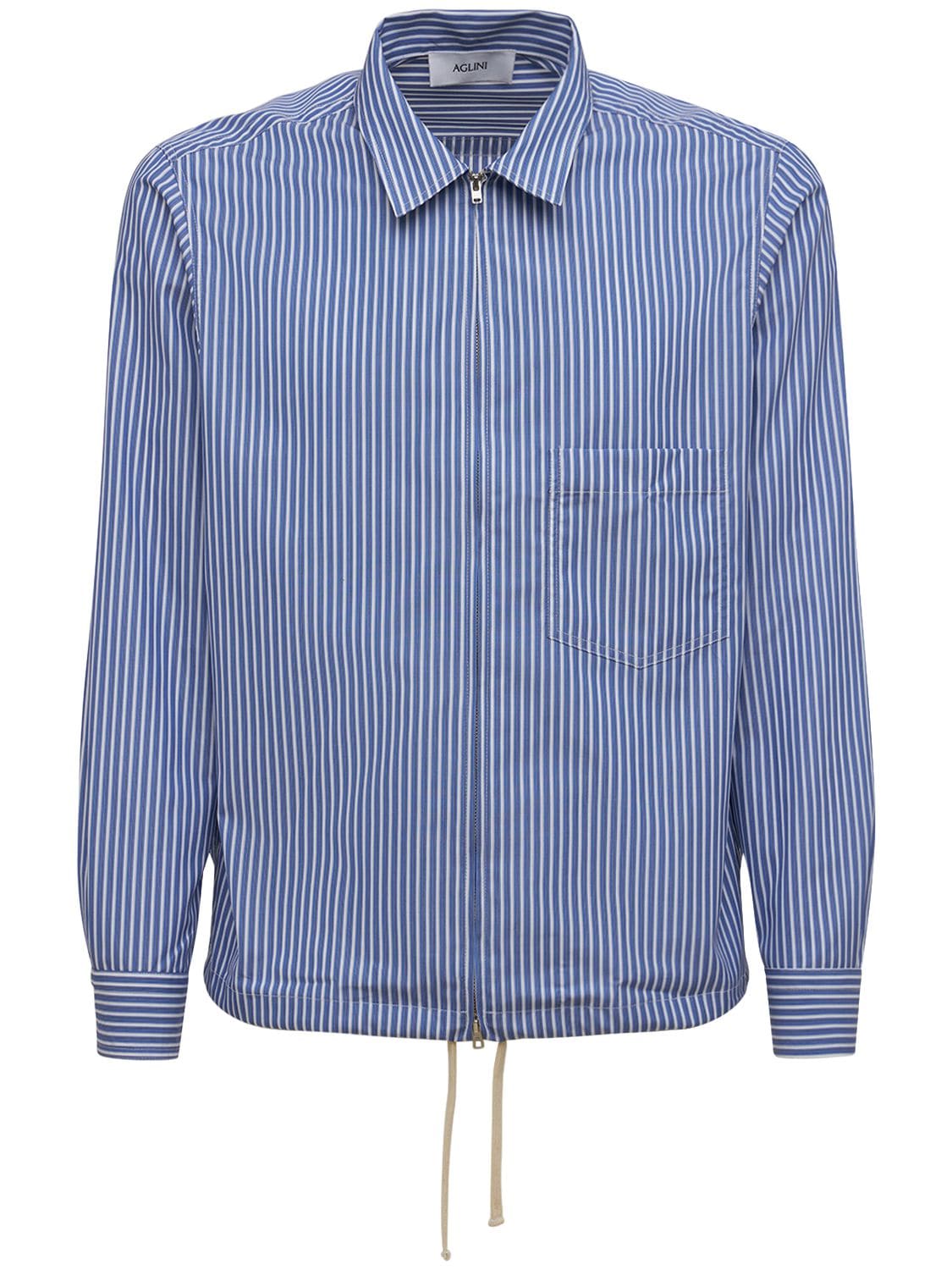 Aglini Zip-up Striped Cotton Shirt In Blue,multi