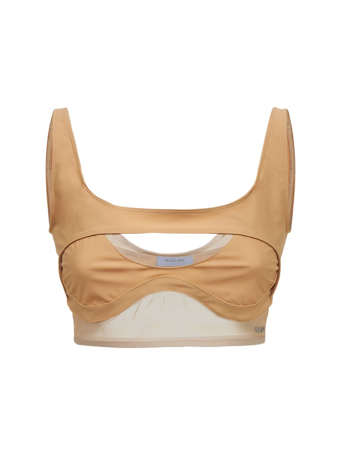 Mugler Lvr Exclusive Stretch Tech Sports Bra In Beige,nude