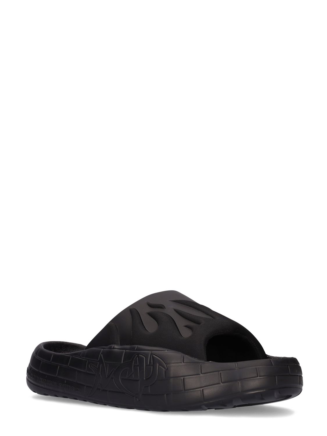 Acupuncture Acu Nyu Slide Black Rubber Slides With Flames Nyu Slide