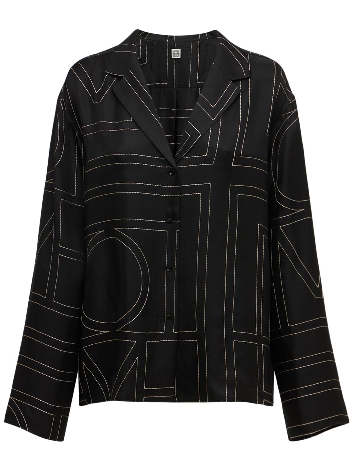 Shop Totême Embroidered Silk Shirt In Black