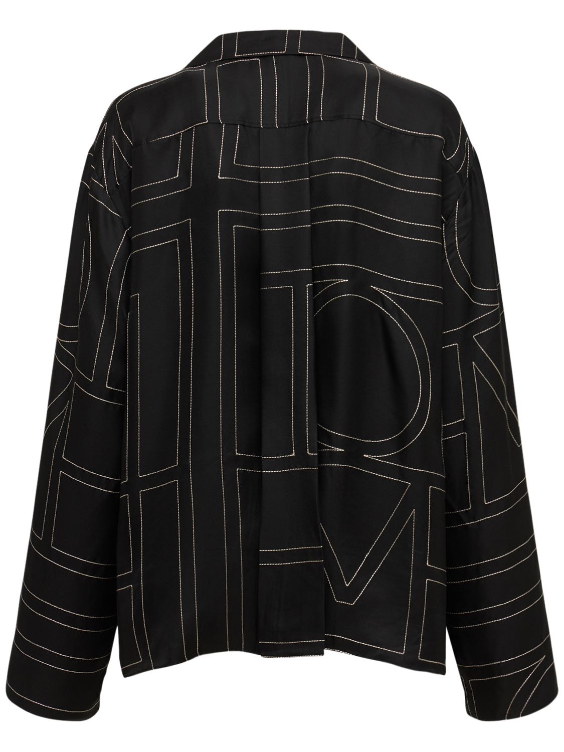 Shop Totême Embroidered Silk Shirt In Black