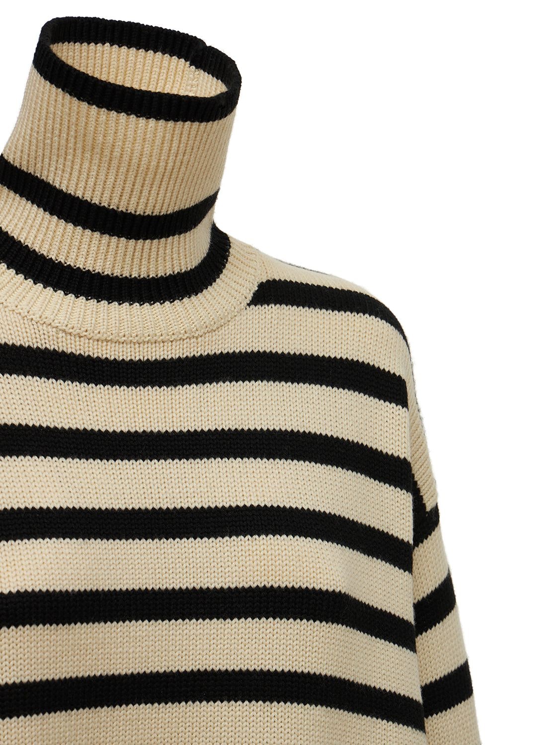 Shop Totême Signature Wool Blend Turtleneck Sweater In Слоновая Кость,чёрный